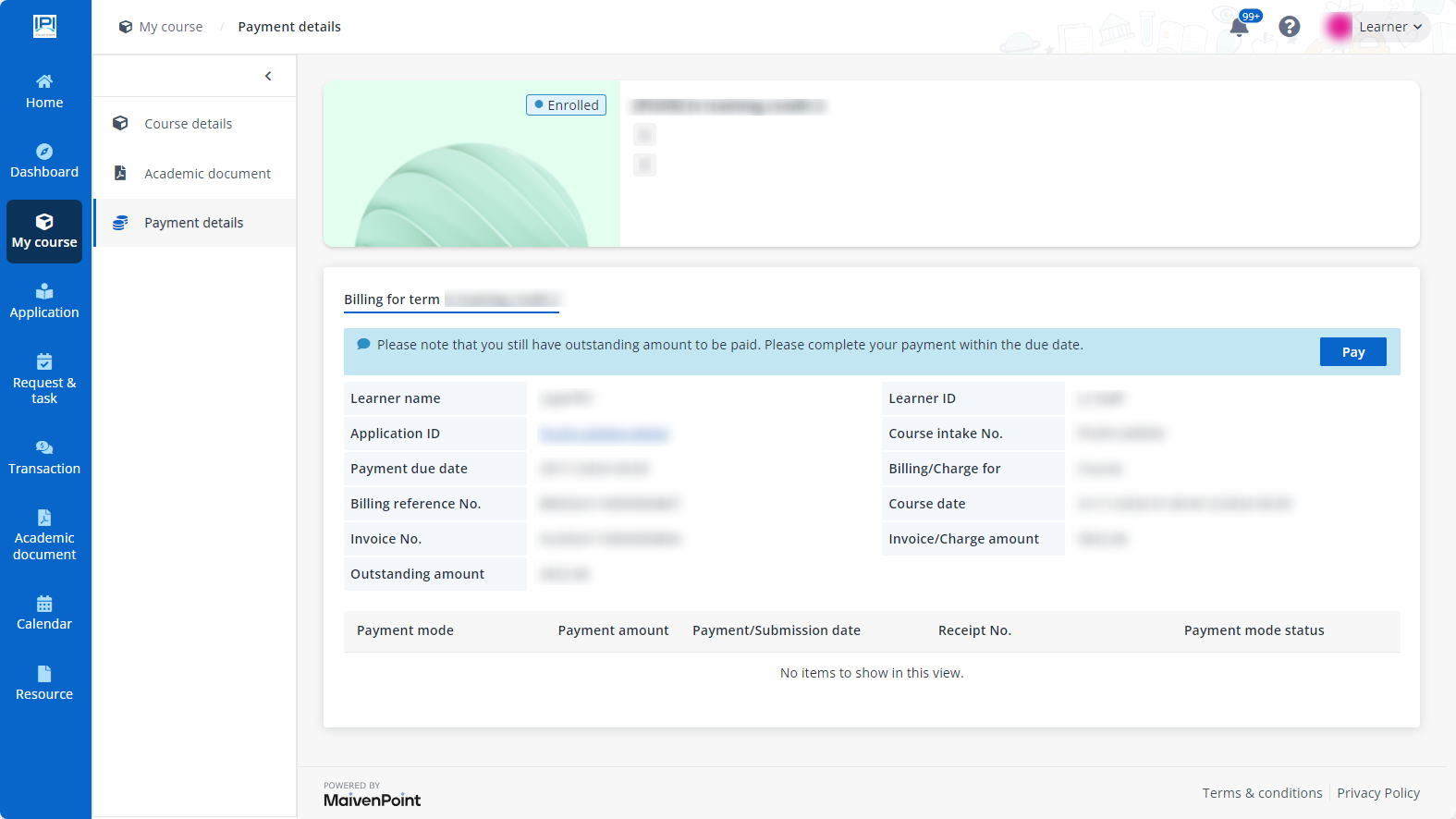 Payment details.