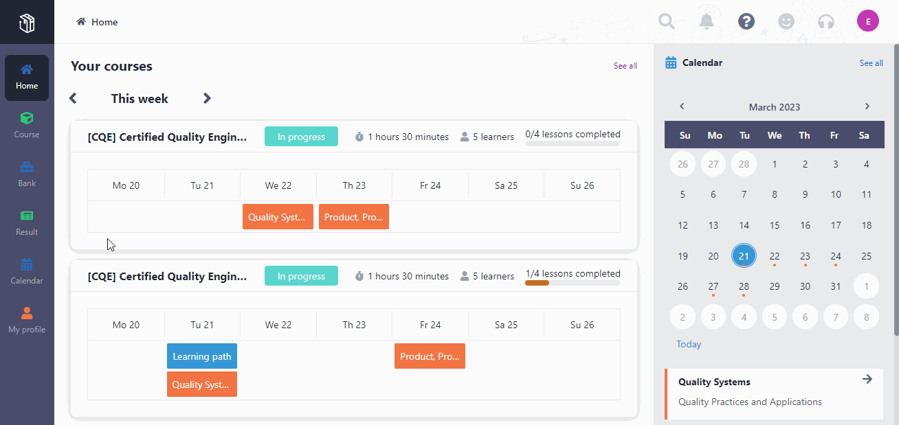 View learners' submission status.
