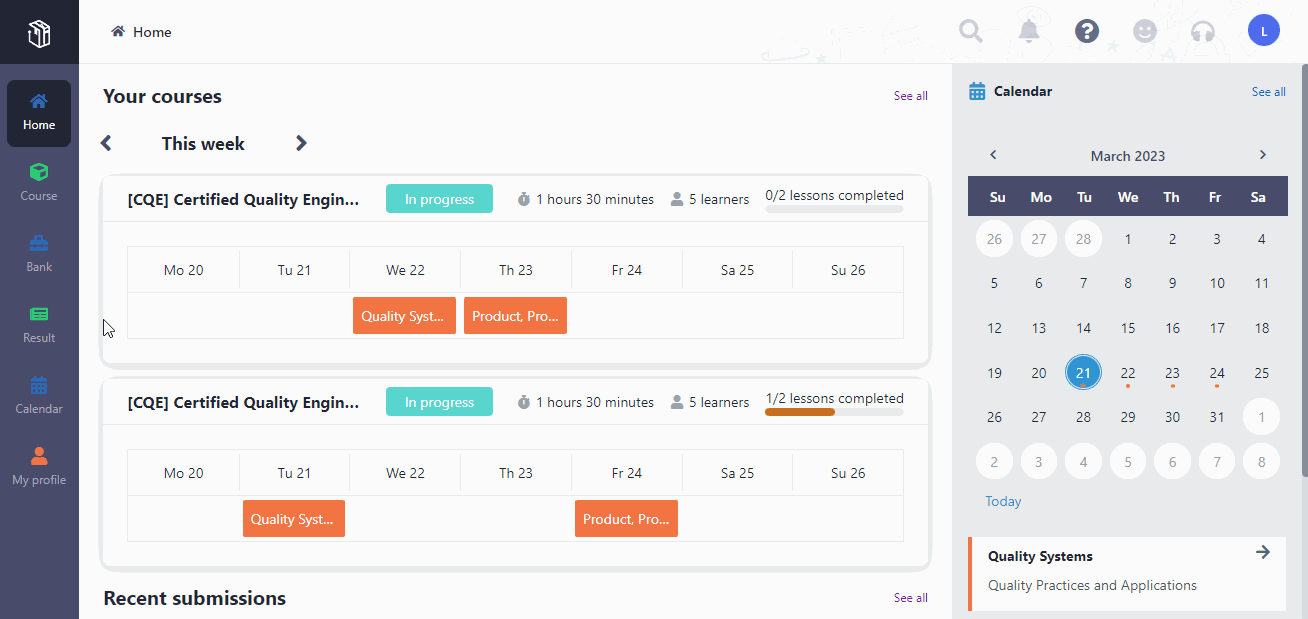 Mark and manage learner submissions.