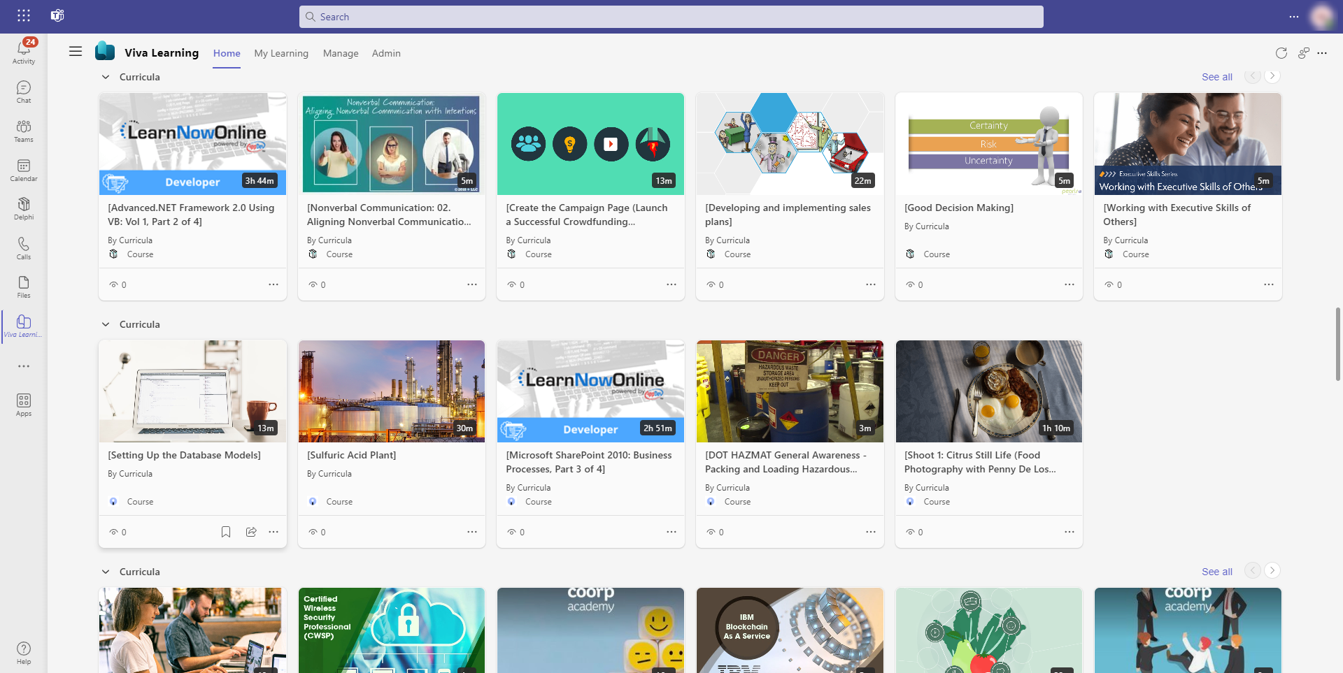 The Home page in Viva Learning.