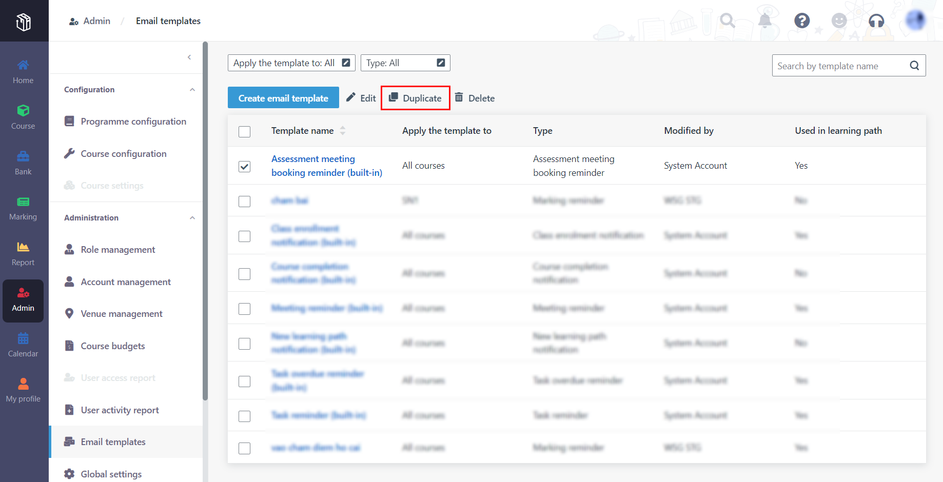 Duplicate an email template.