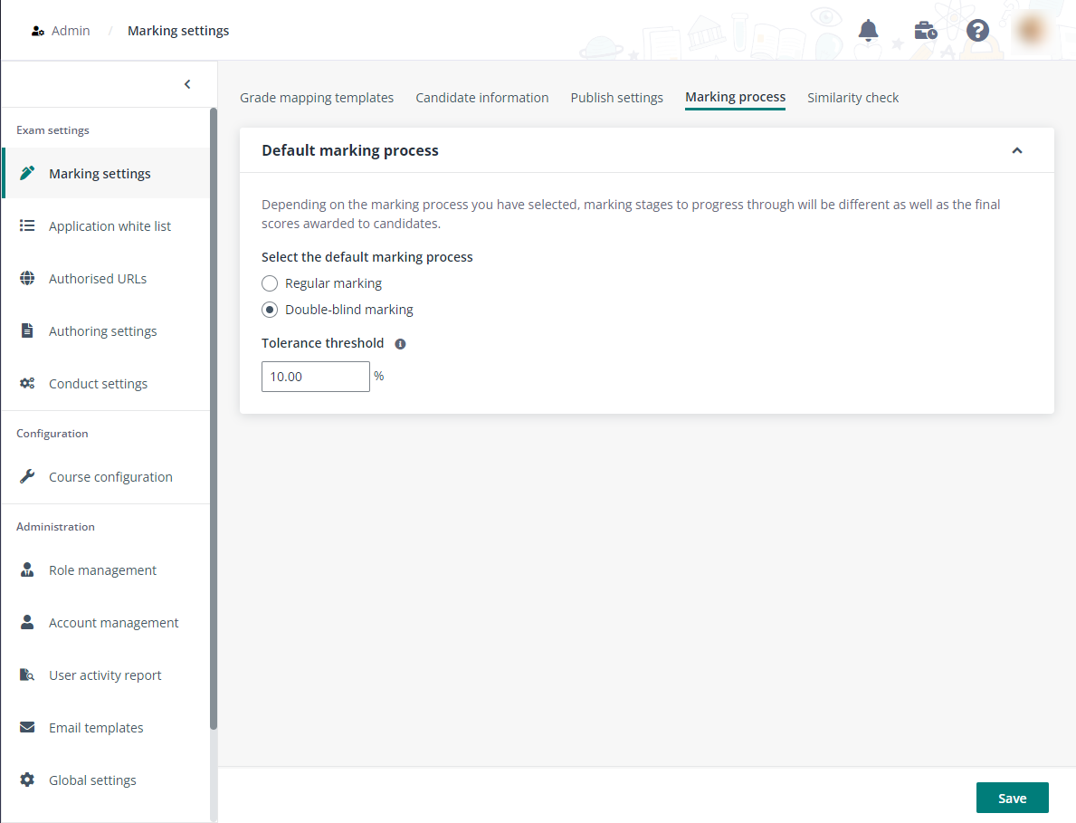 The Marking process tab.