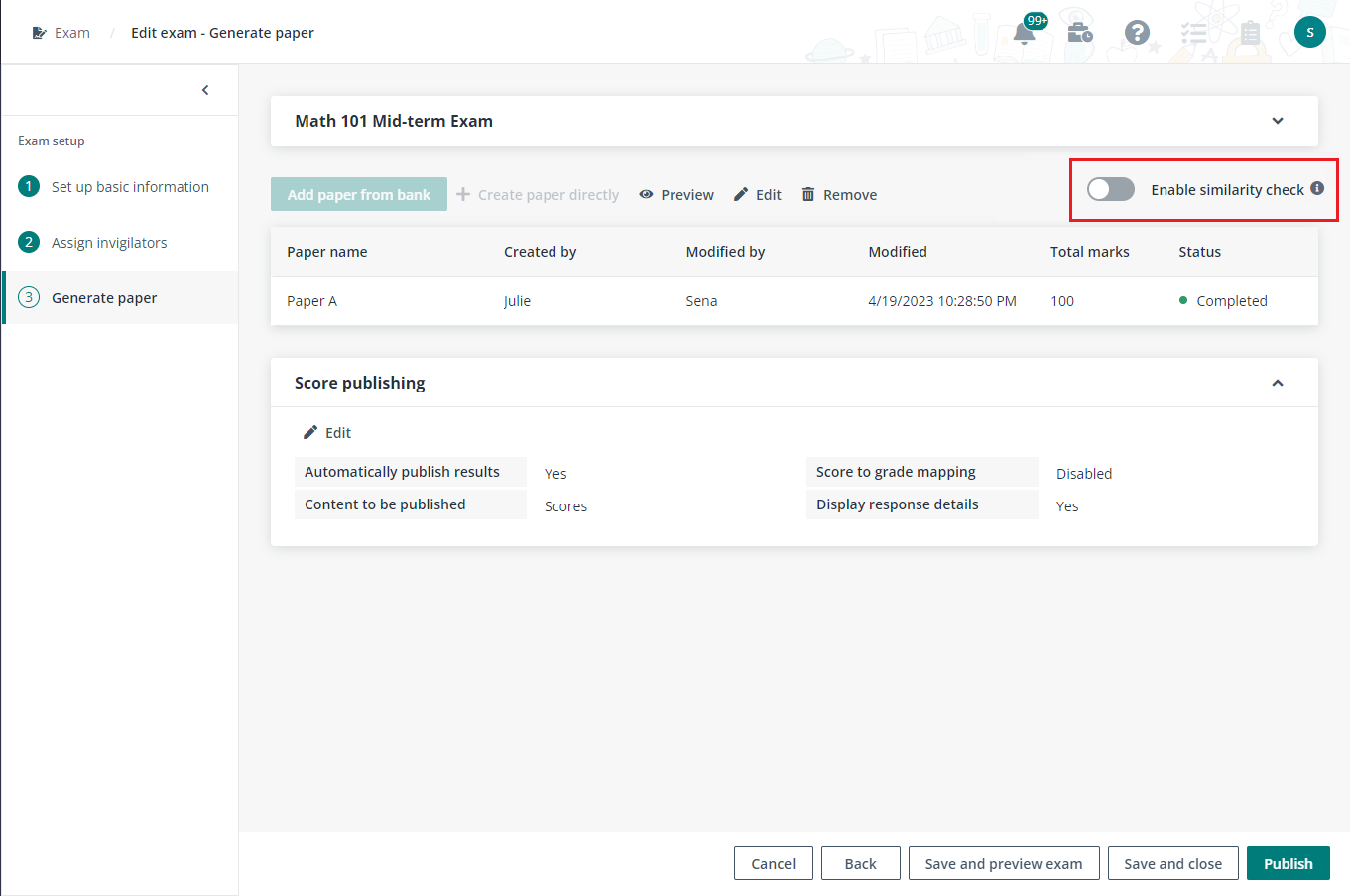 Enable similarity check.