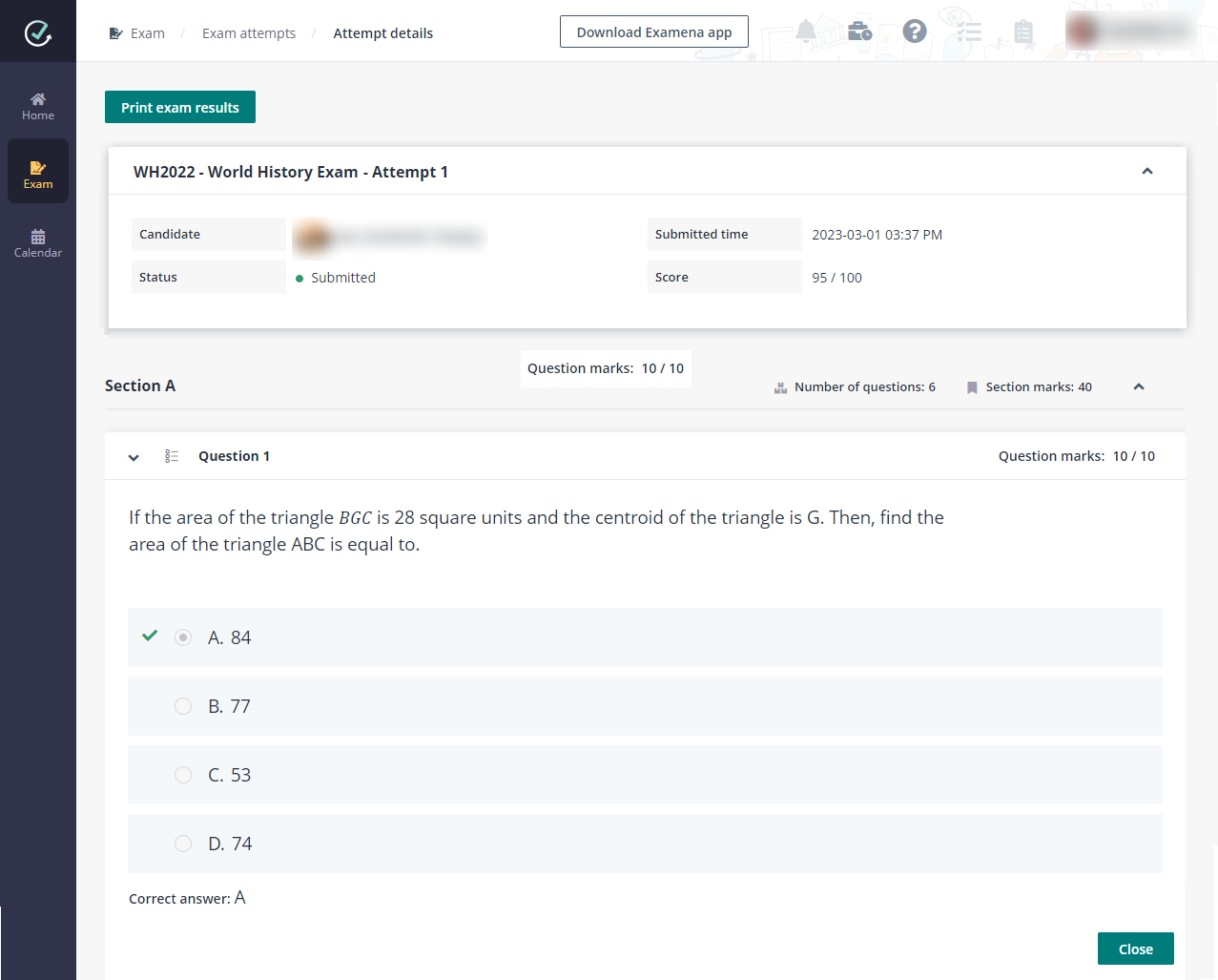 View details of an attempt.