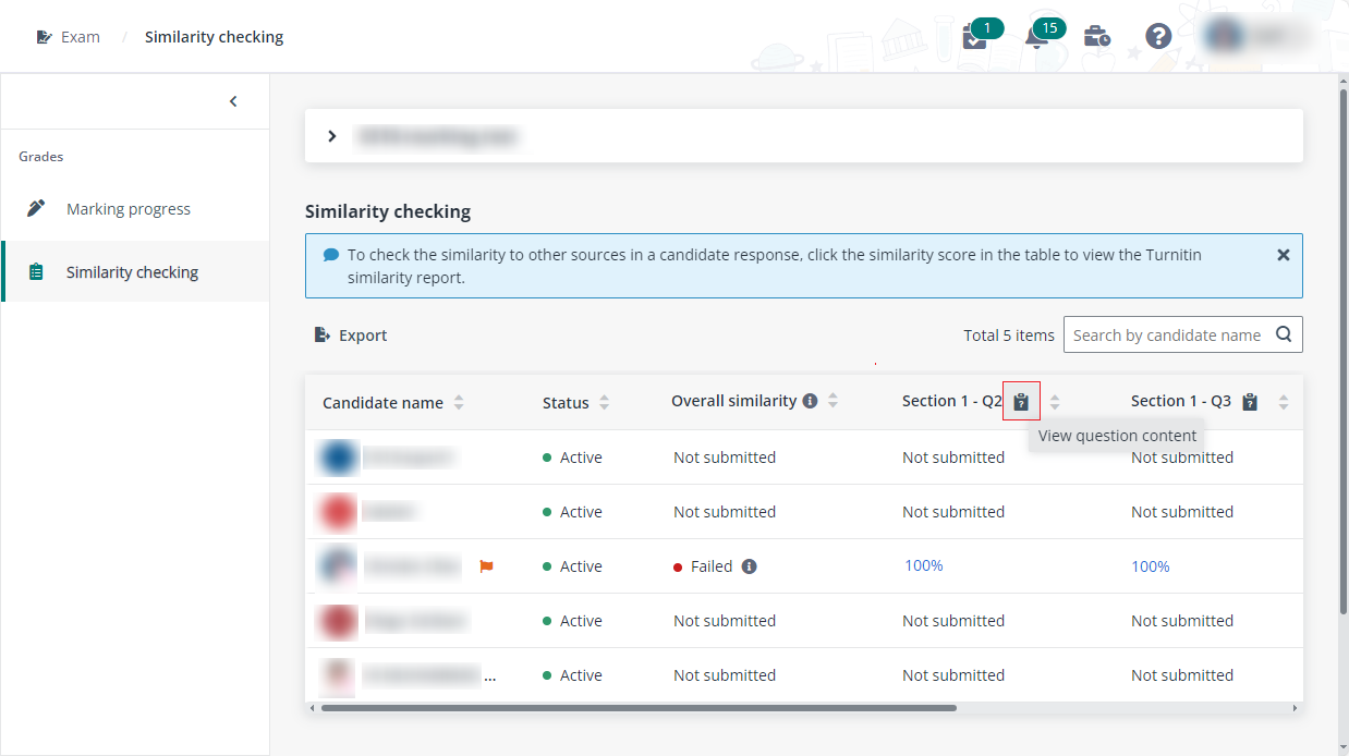 View question content.