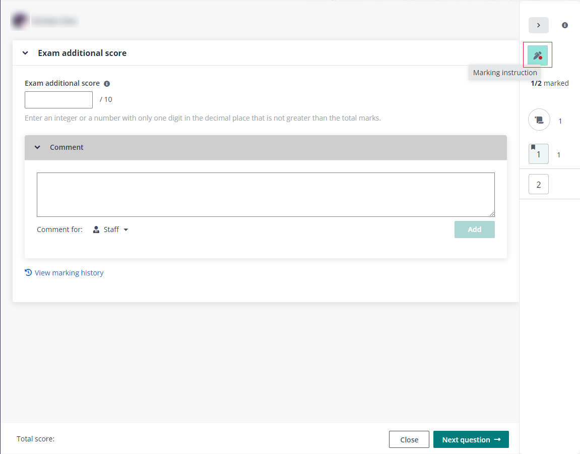 The Marking instruction button.