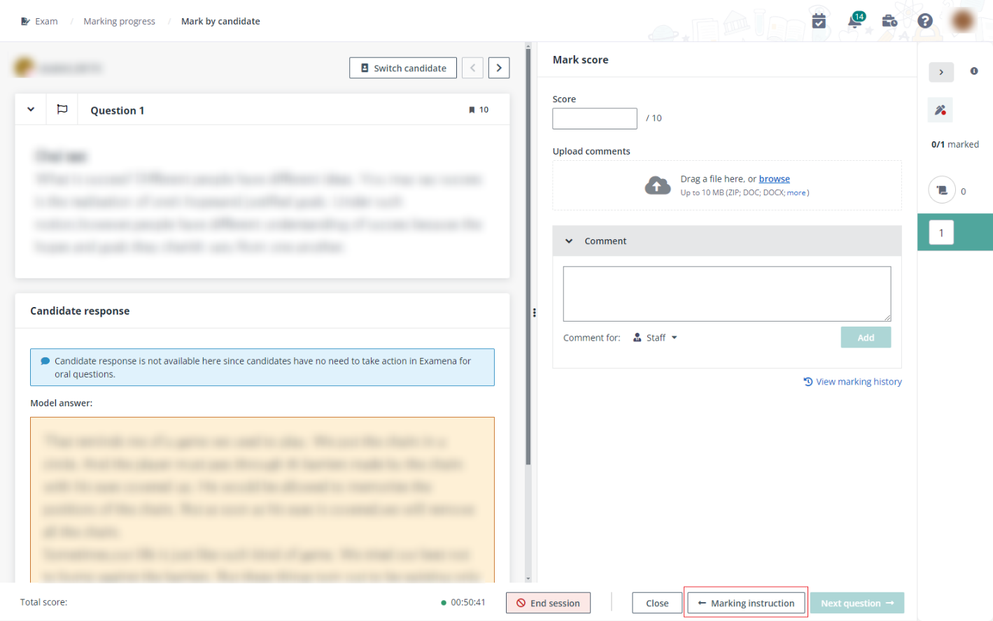 View marking instruction.