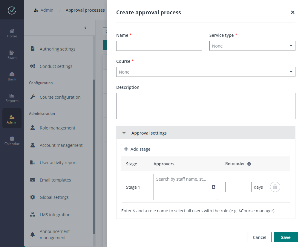 The Create approval process window.
