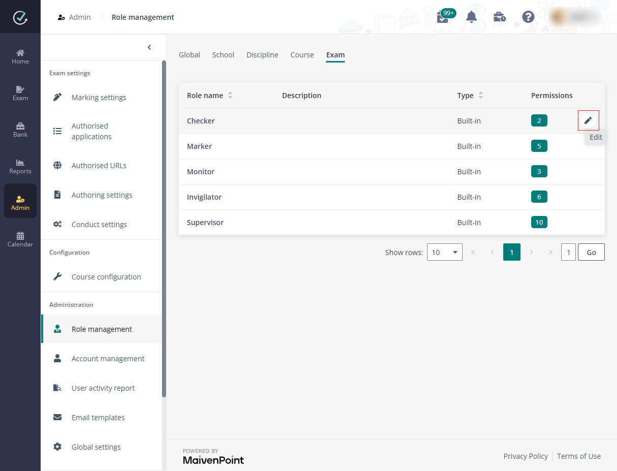 Role management page.