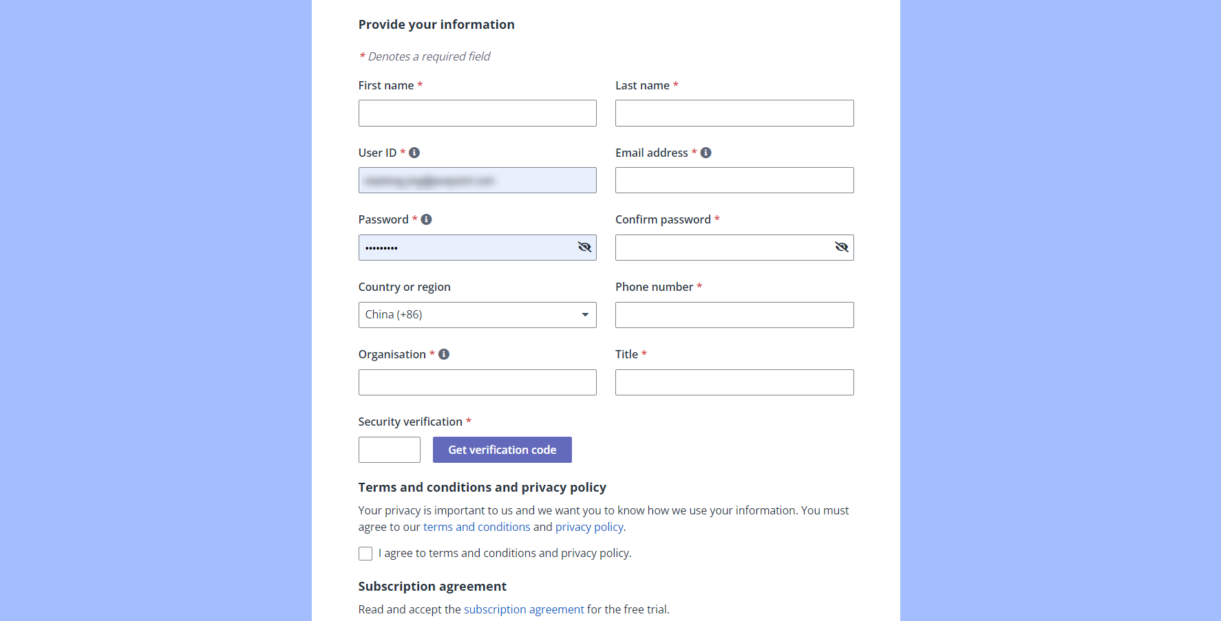 Provide the information and complete the security verification.