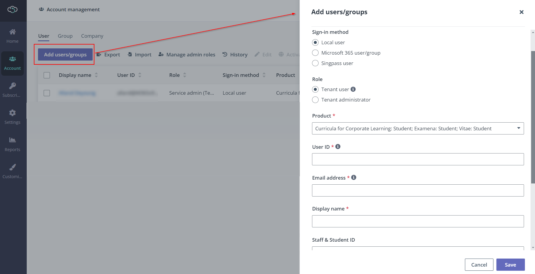 The Add users/groups button.