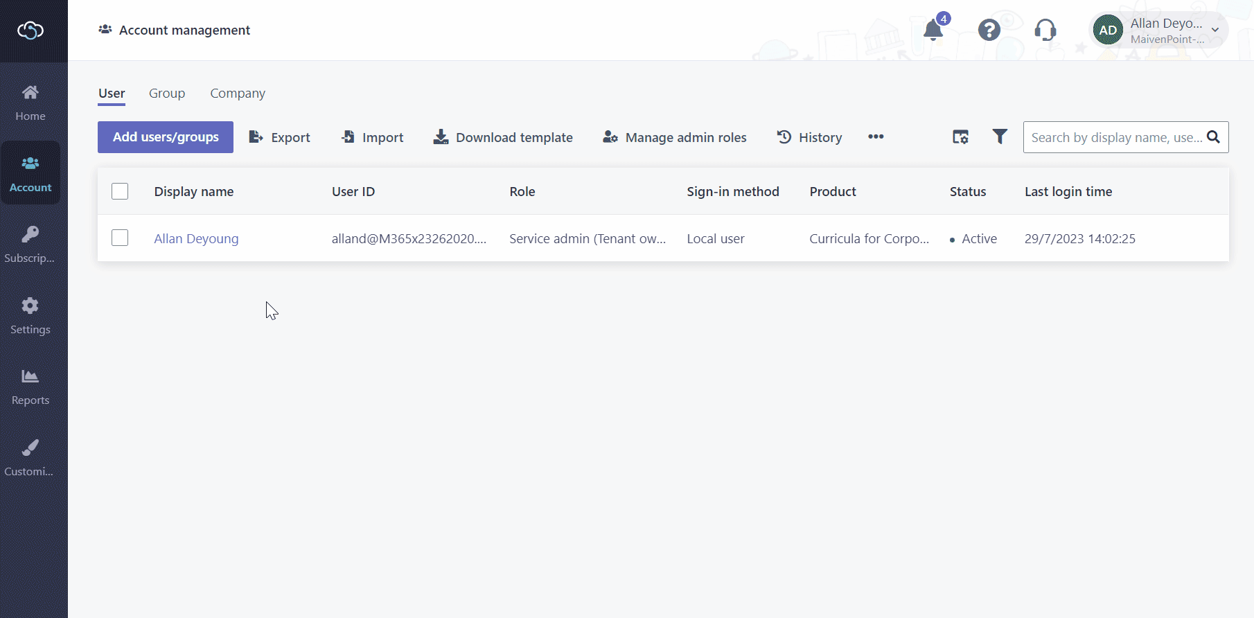 Add a service administrator.