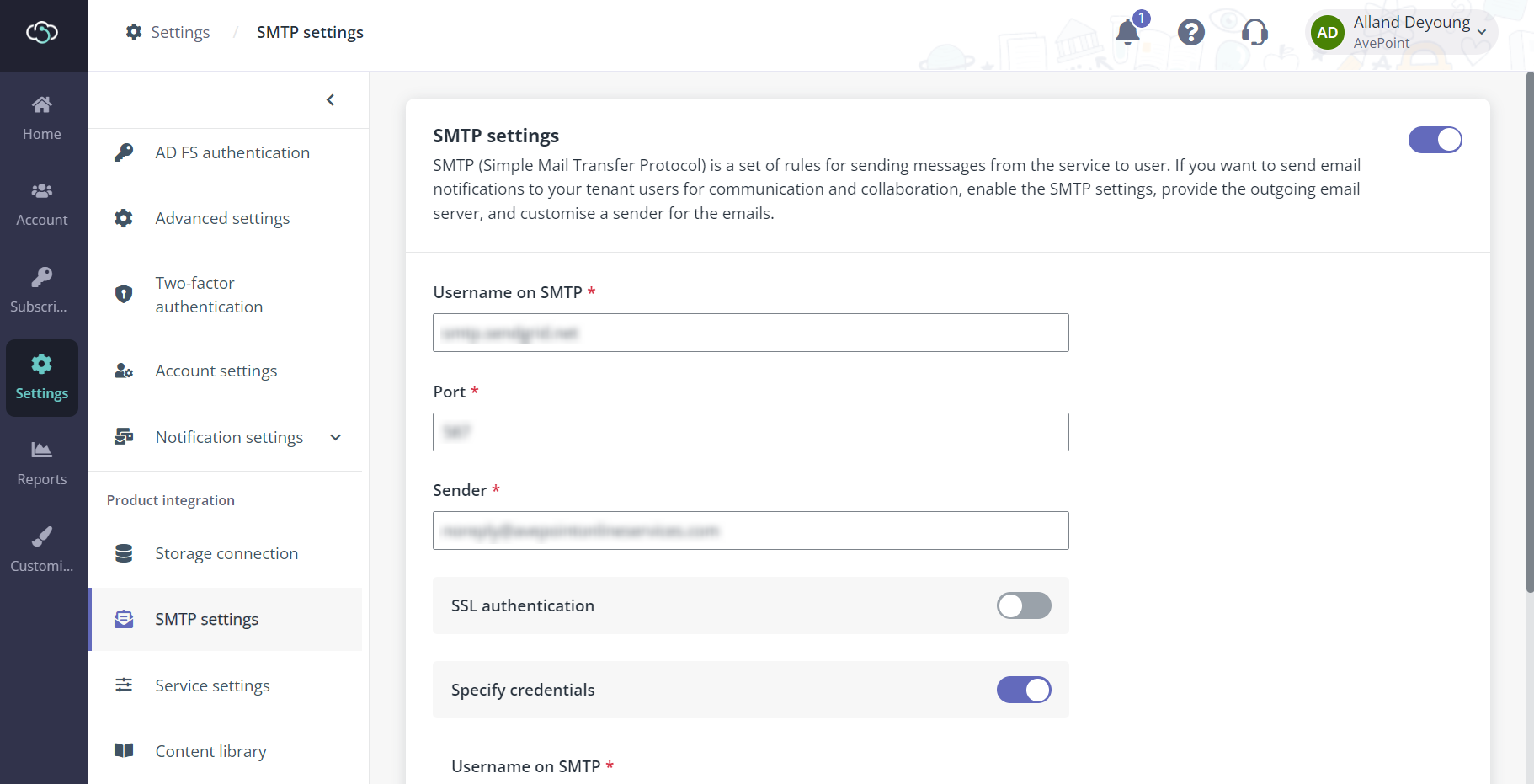 SMTP settings.