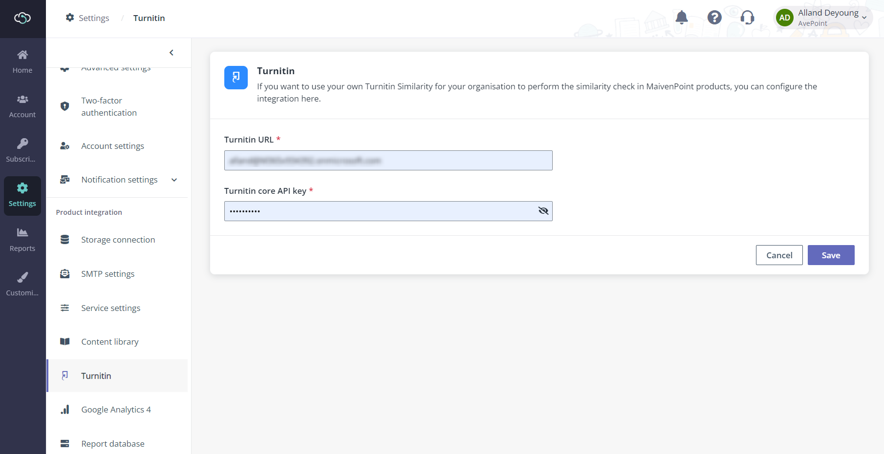 The Turnitin configuration.