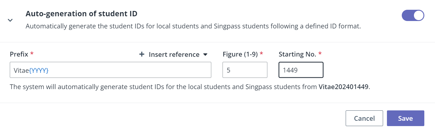 Enable the auto-generation of student ID.