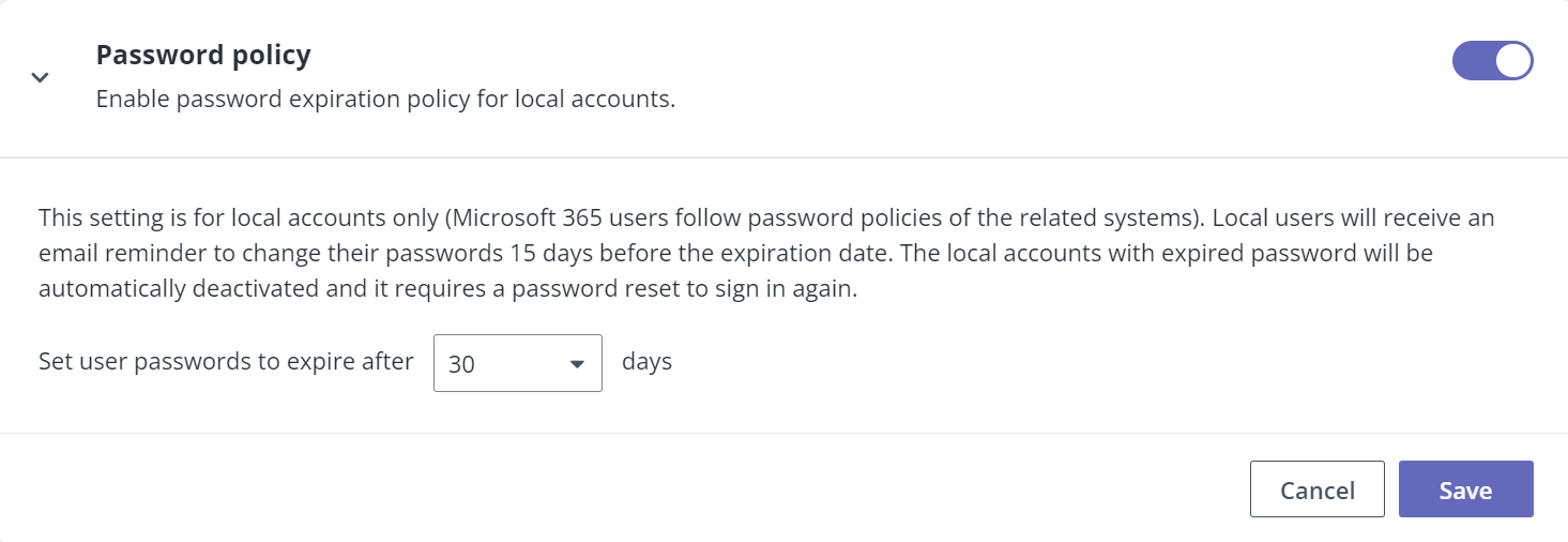 Configure password policy for local accounts.