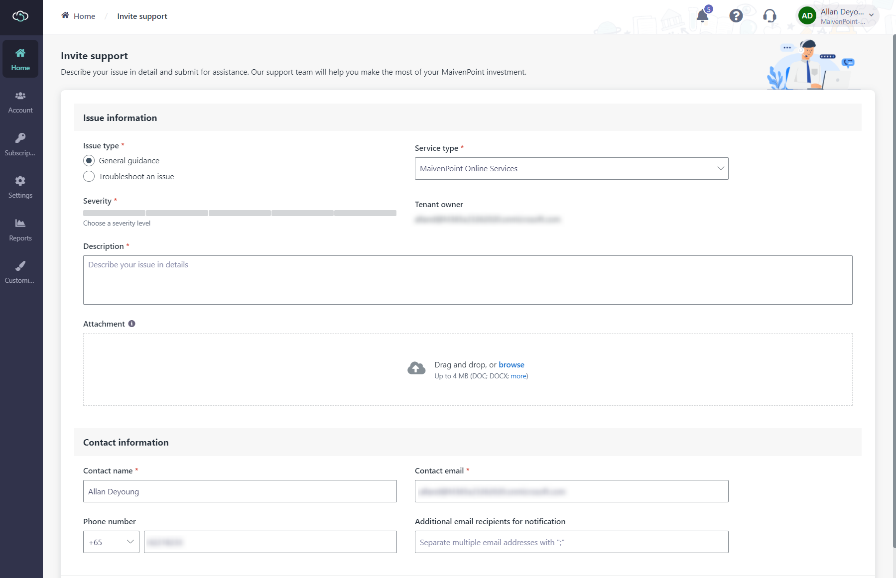 The Invite support page.