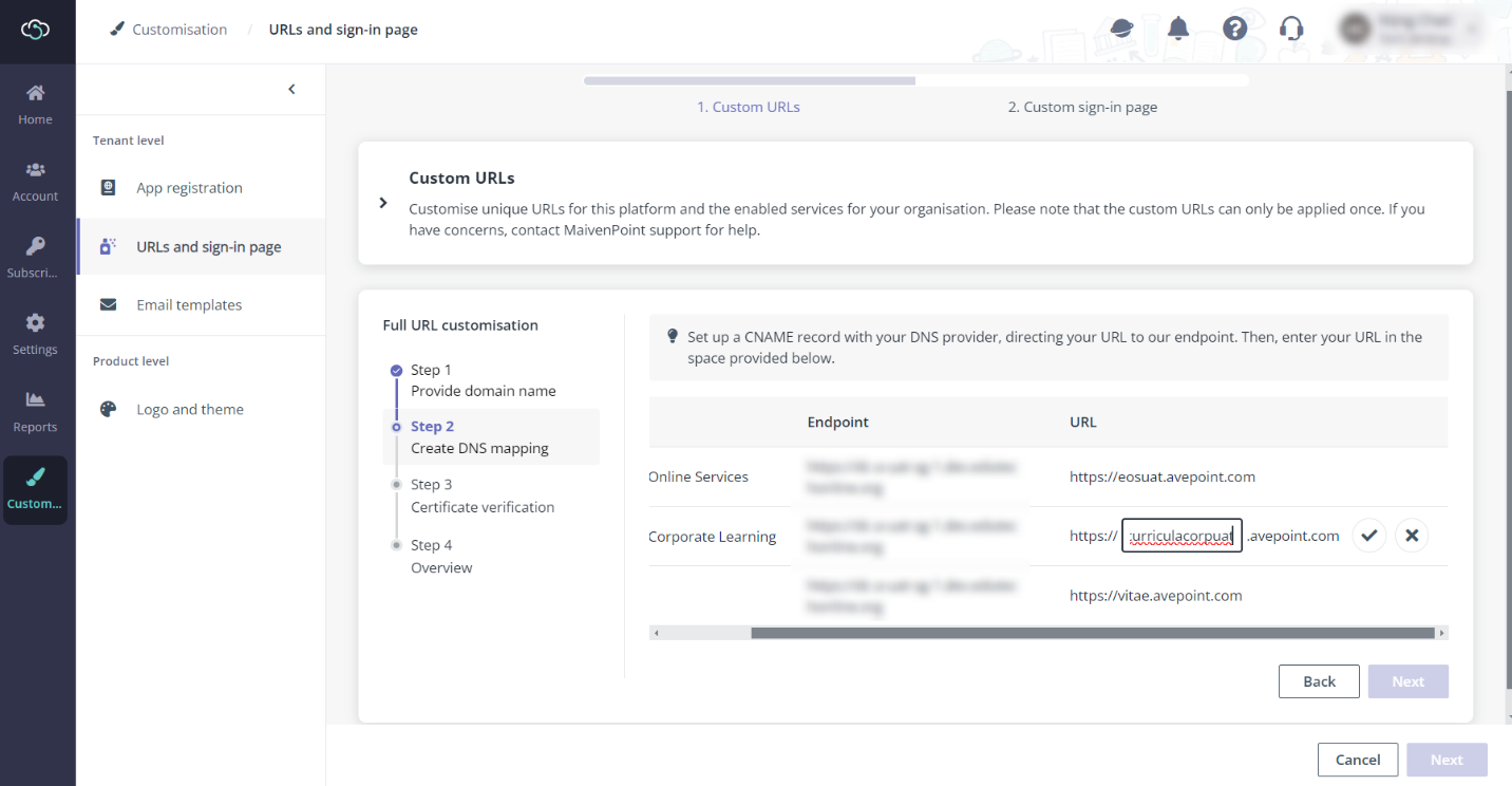 Step 2: Create DNS mapping.