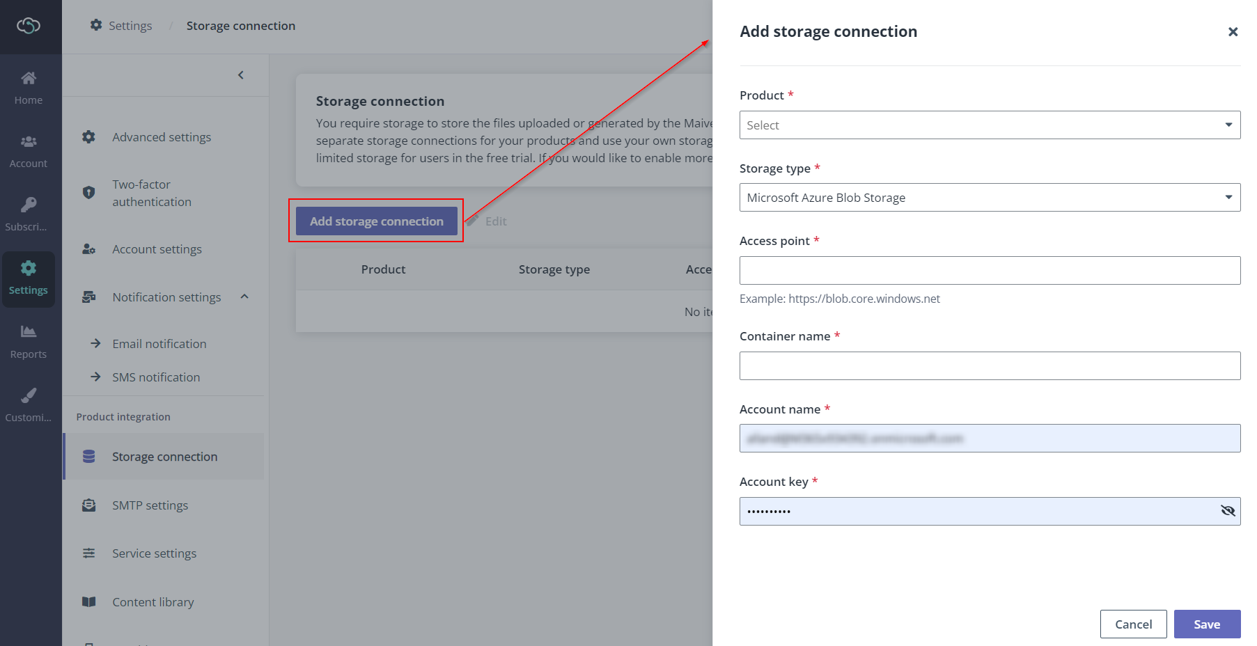 Add a storage connection.