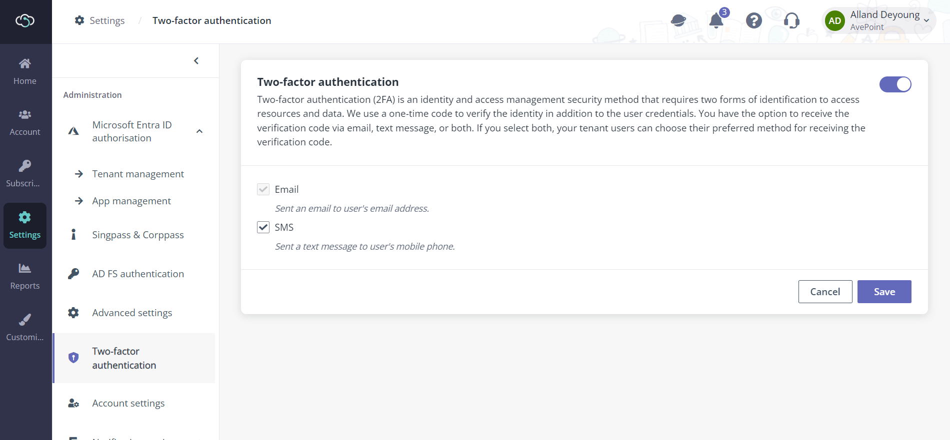 The Two-factor authentication settings.
