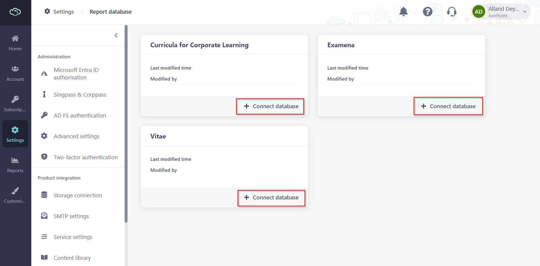 The Connect database button.