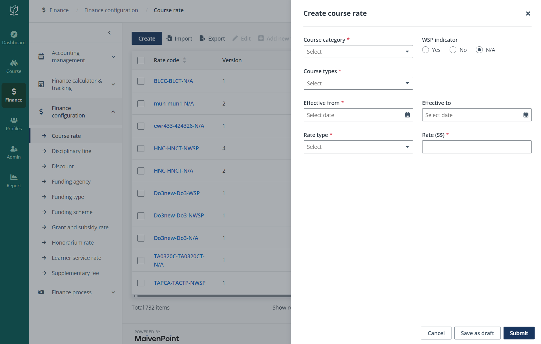 Create course rate.