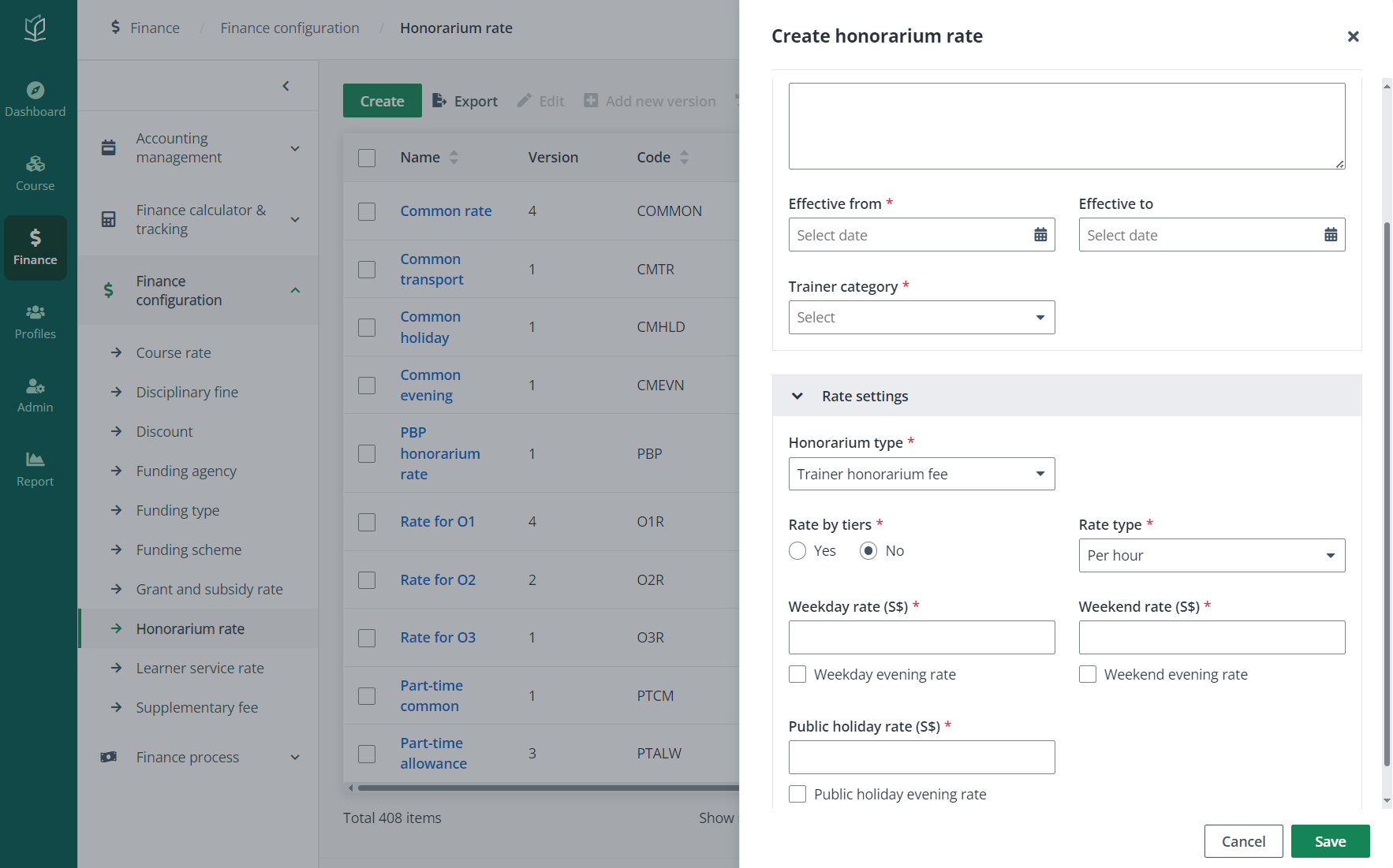 Create honorarium rate.