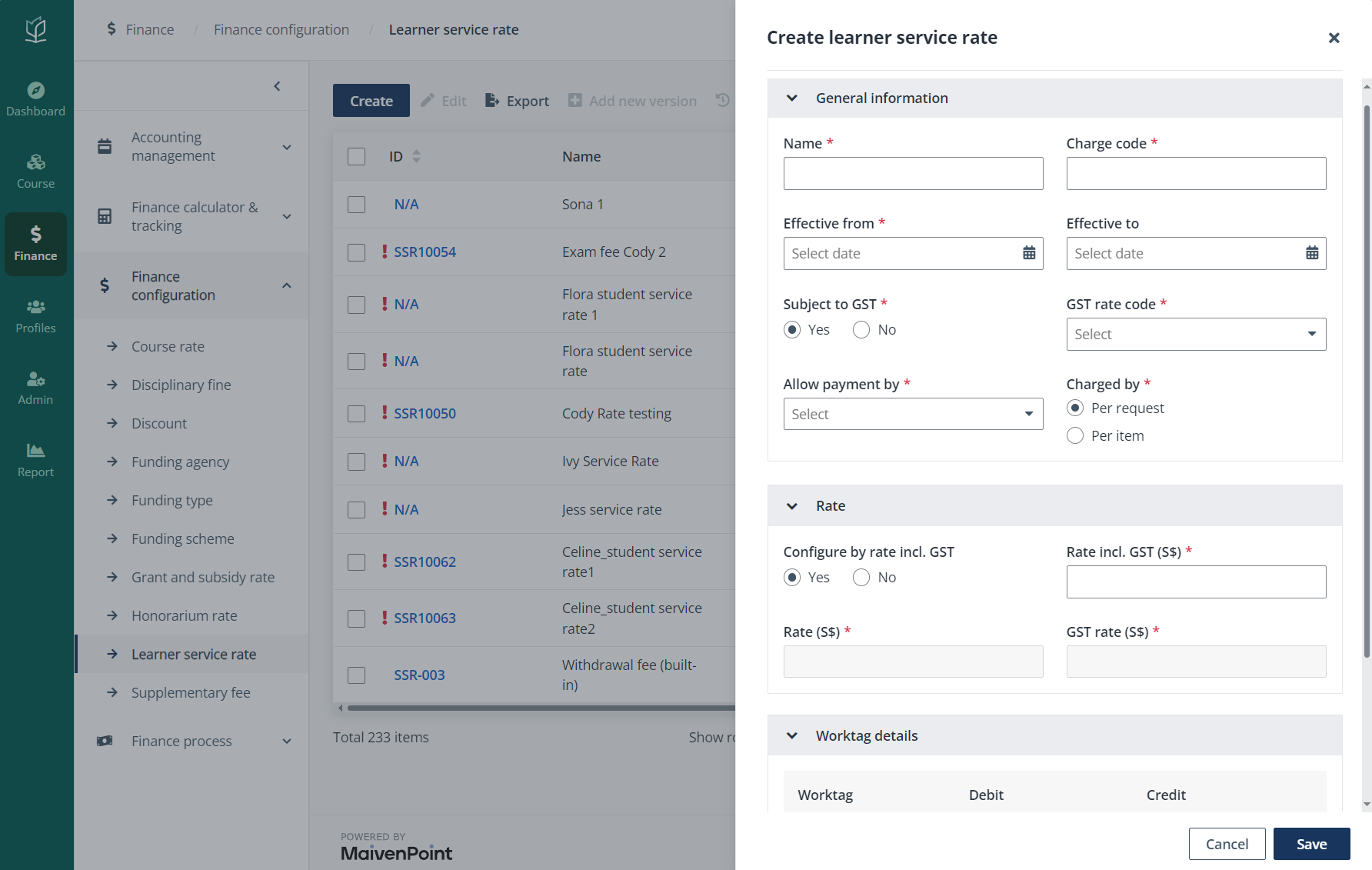 Create learner service rate.