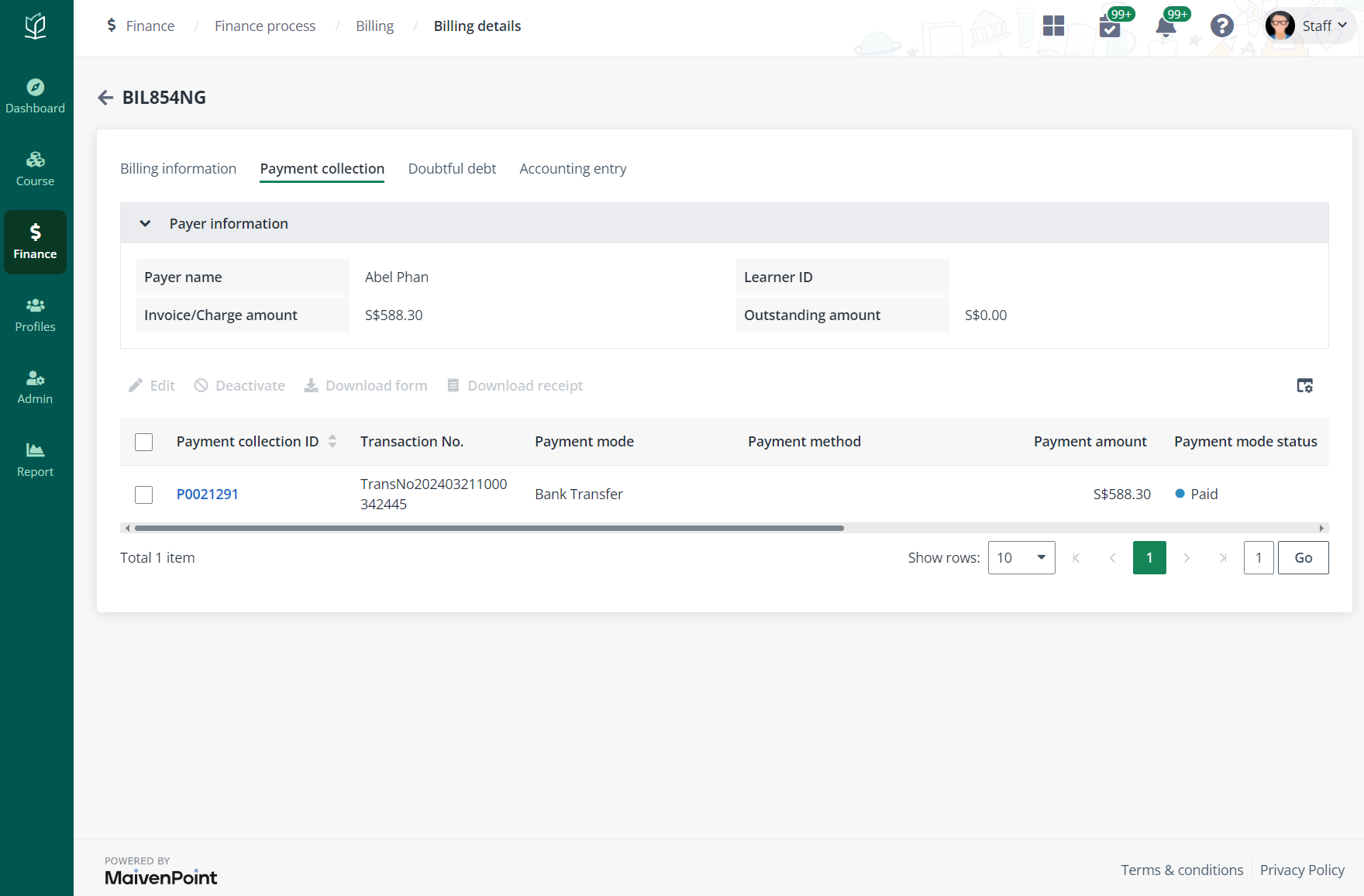 The Payment collection tab.
