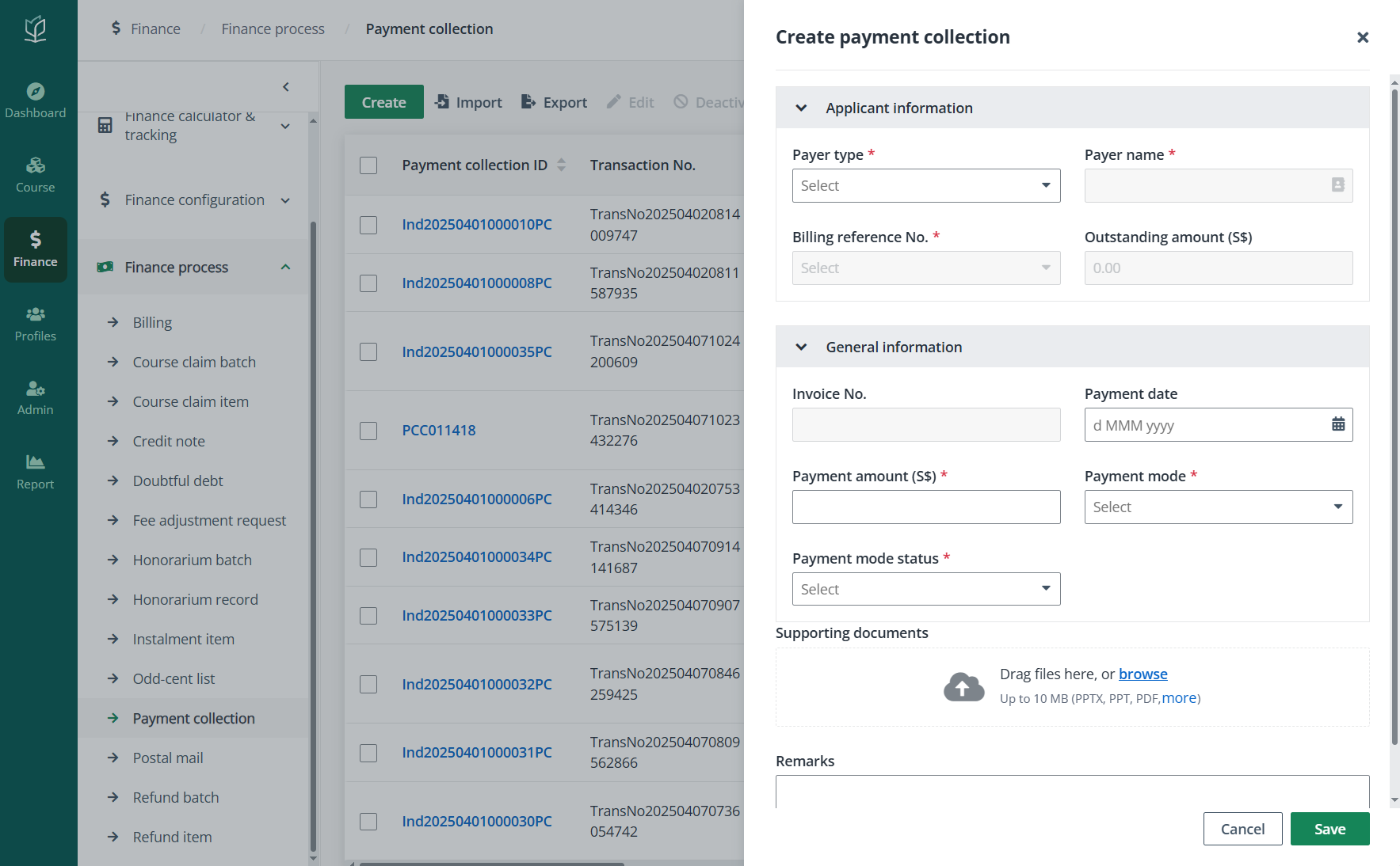 Create payment collection.