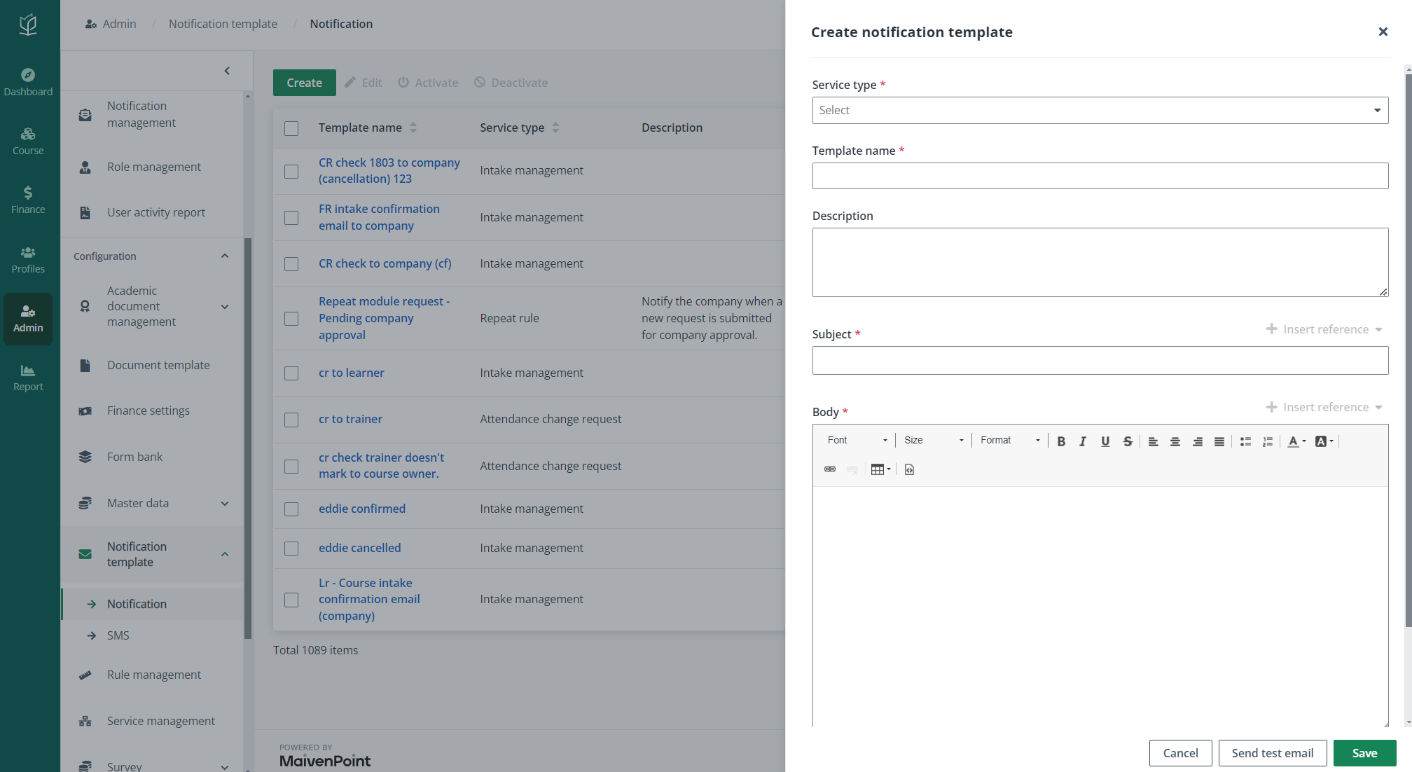 Create notification template.