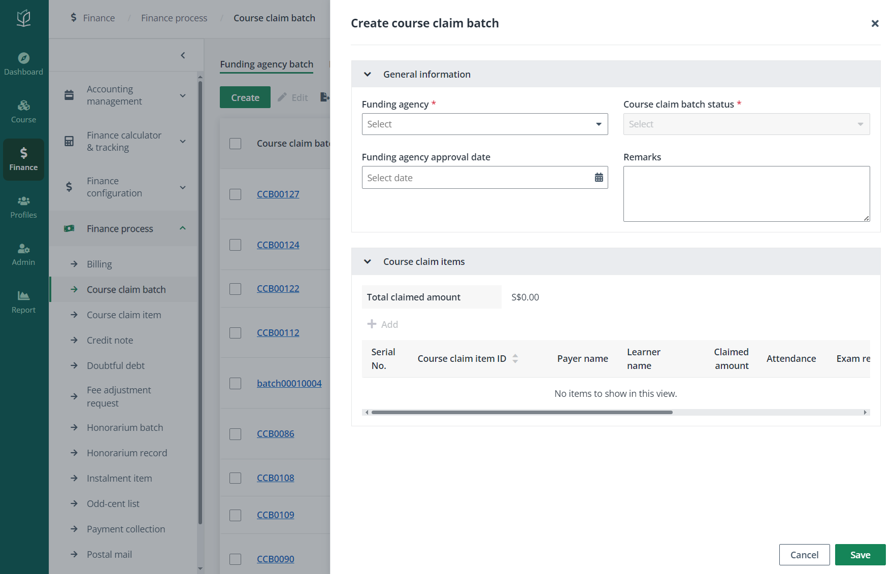 Create course claim batch.