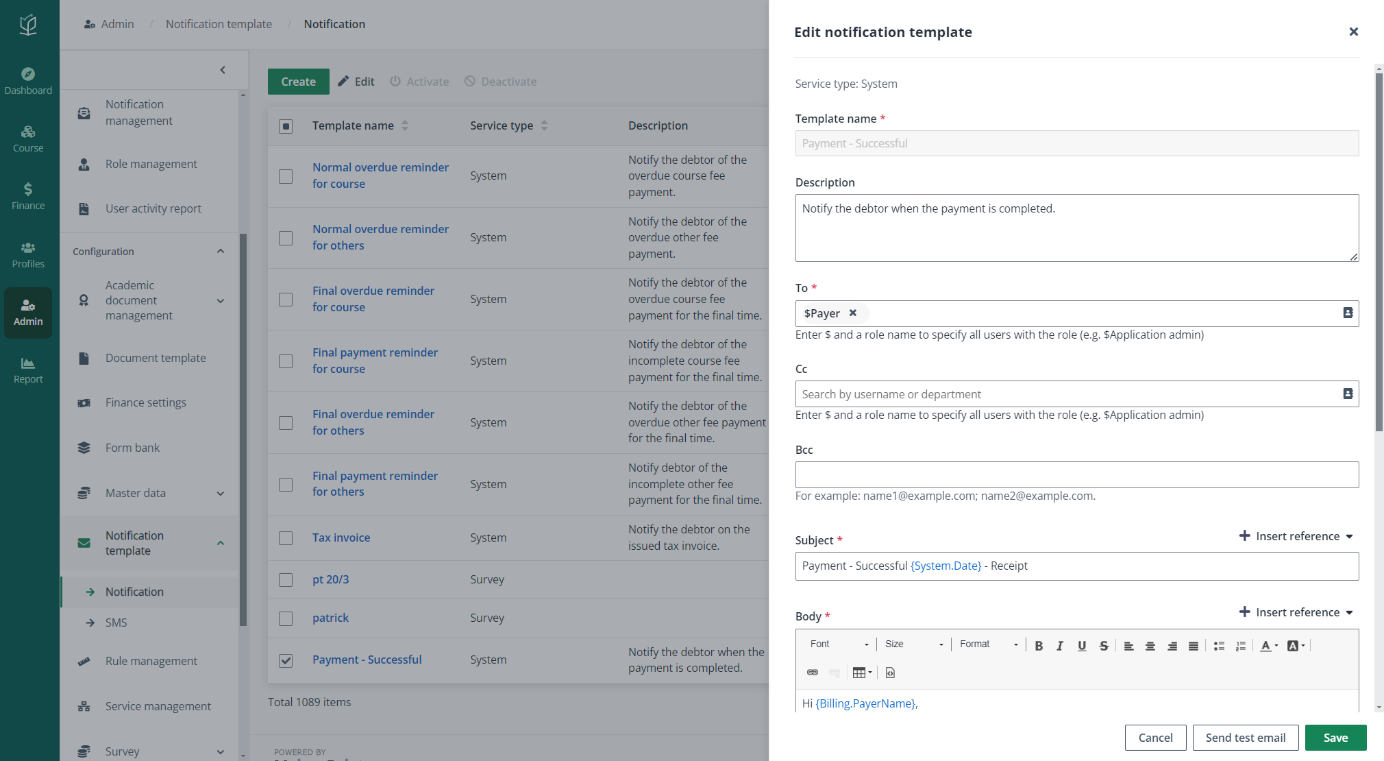 Edit built-in notification template.