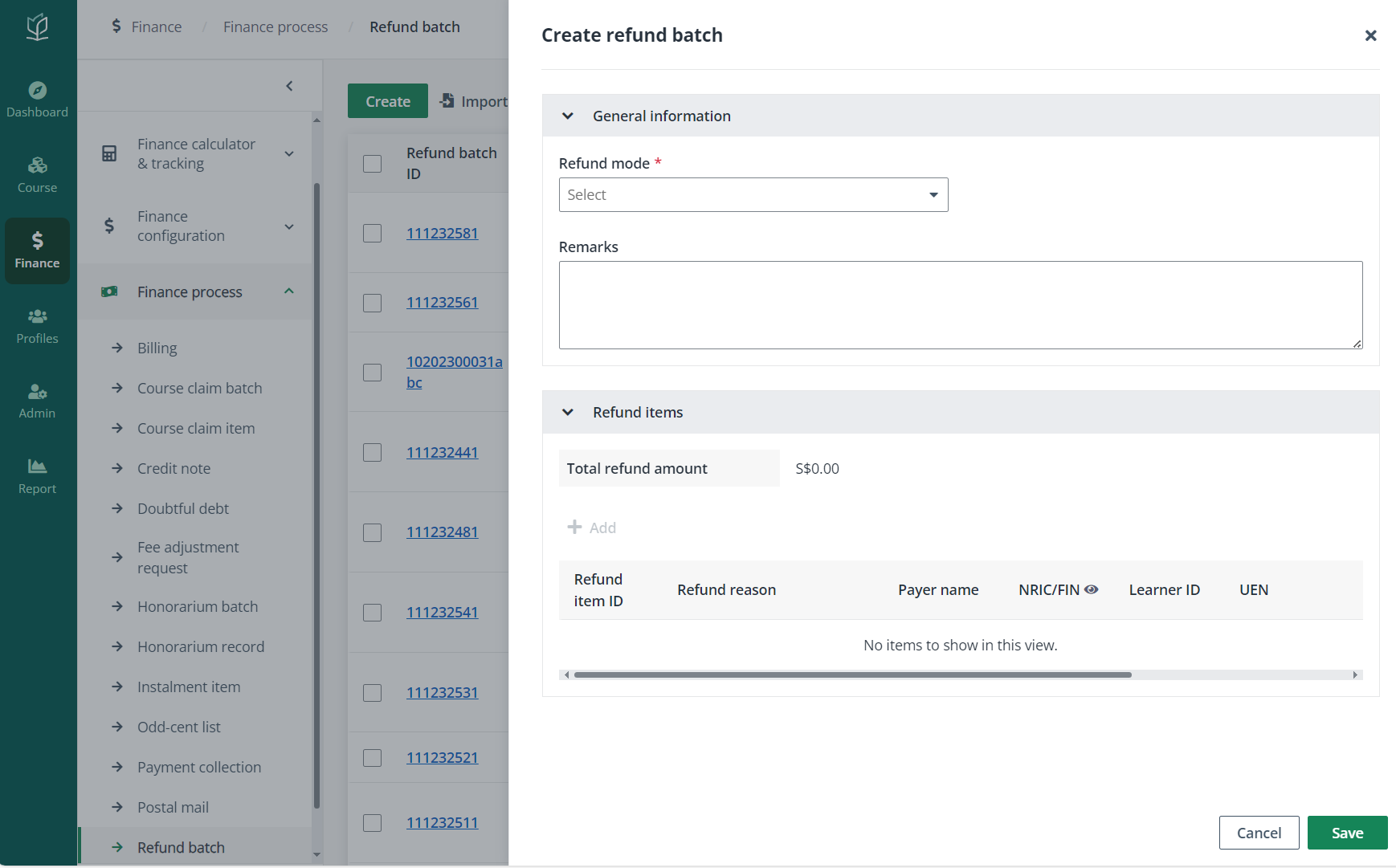 Create refund batch.