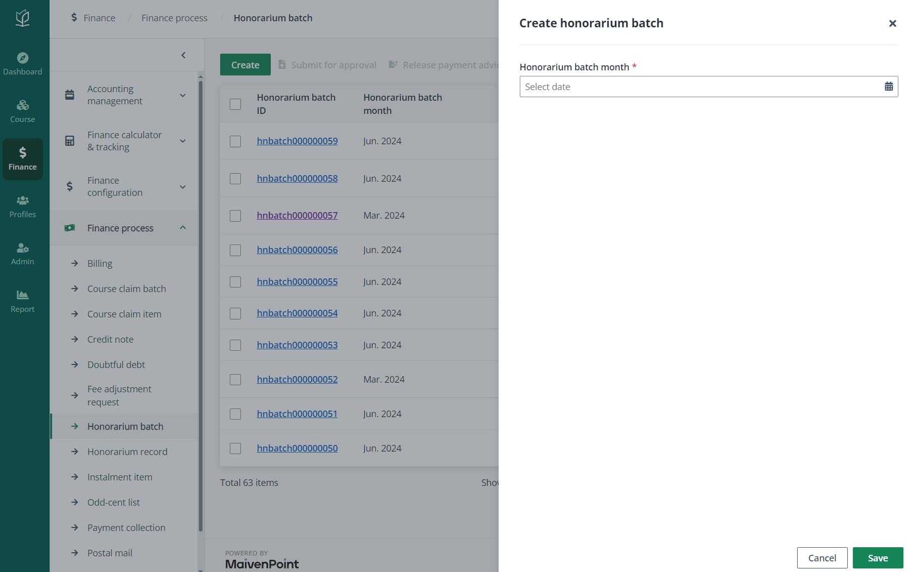 Create honorarium batch.
