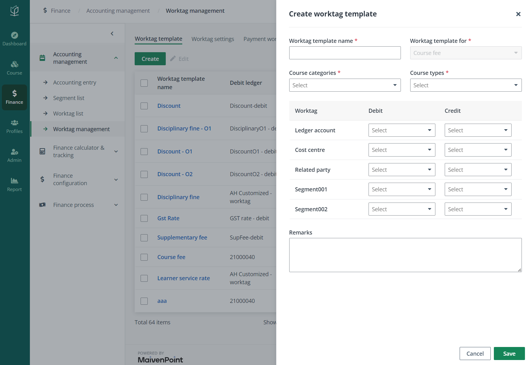 Create worktag template.