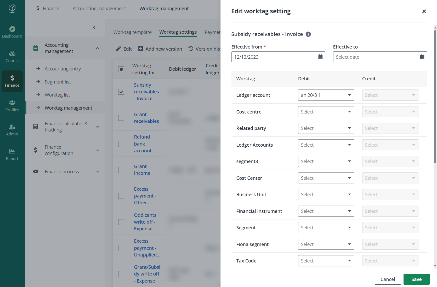 Edit worktag setting.