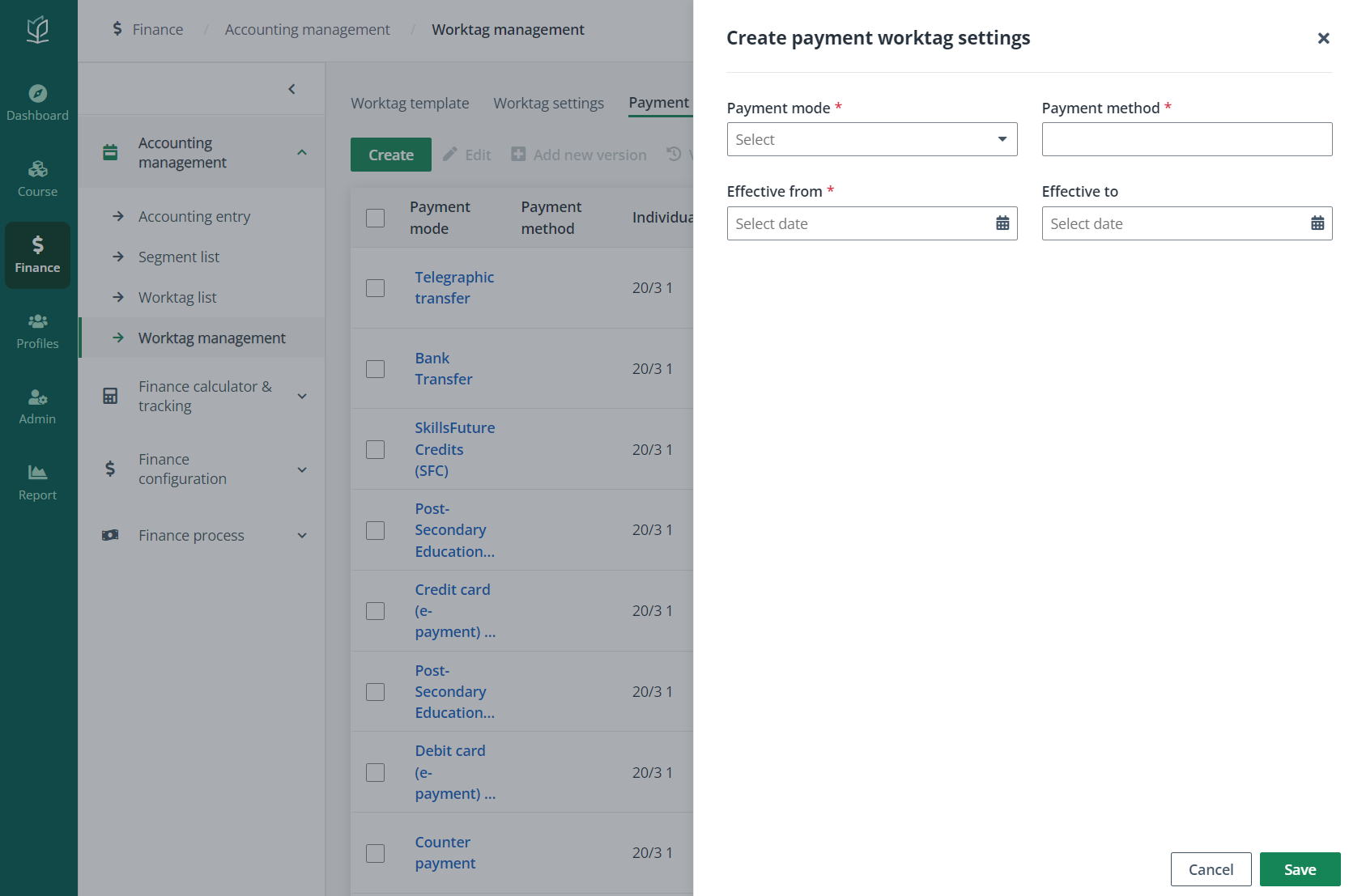 Edit payment worktag settings.