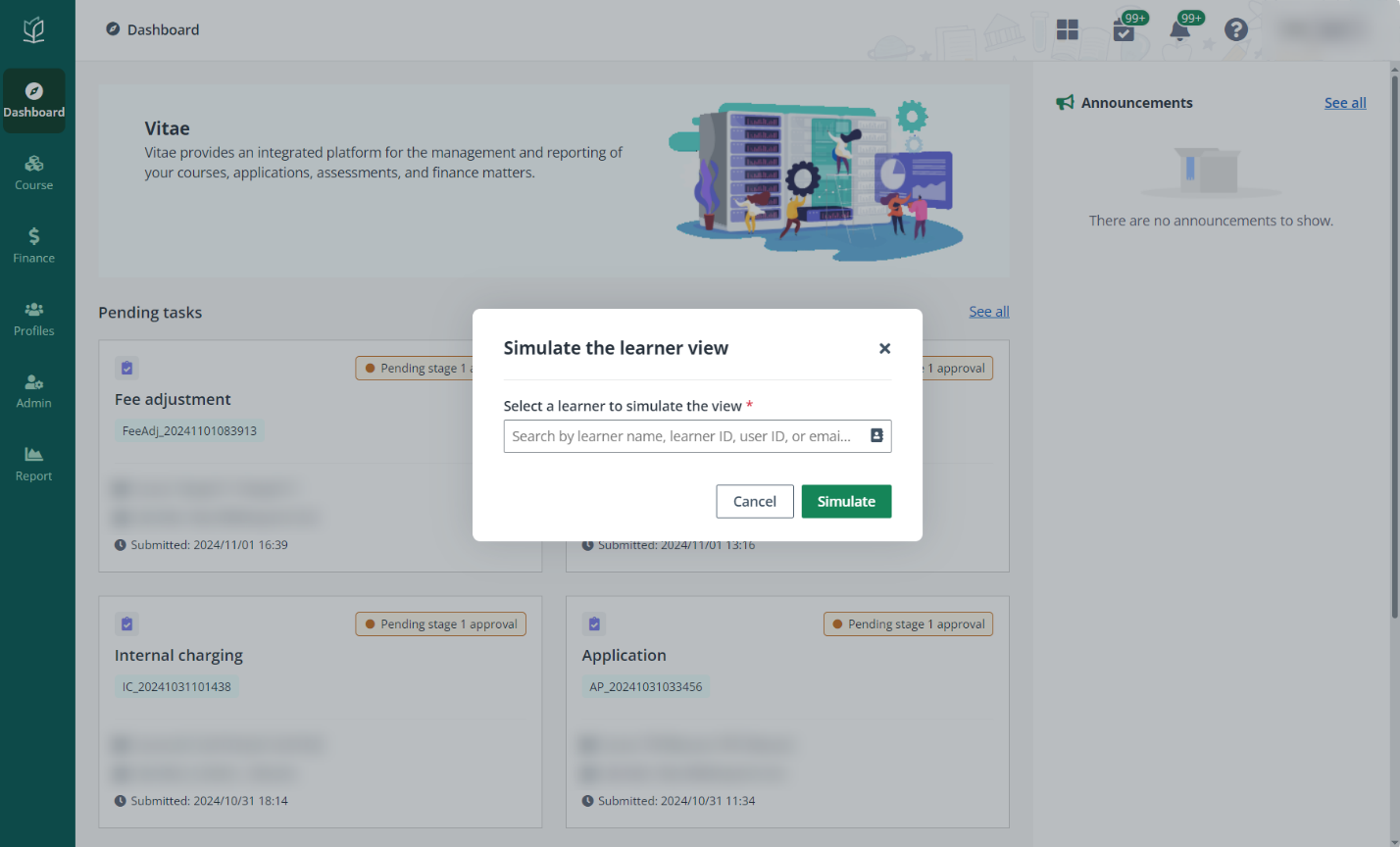 Select a learner to simulate.