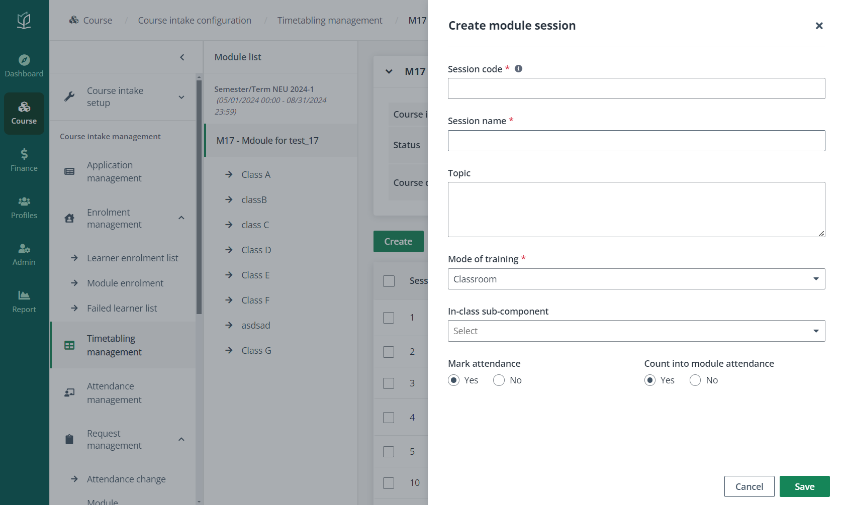 Create module session.