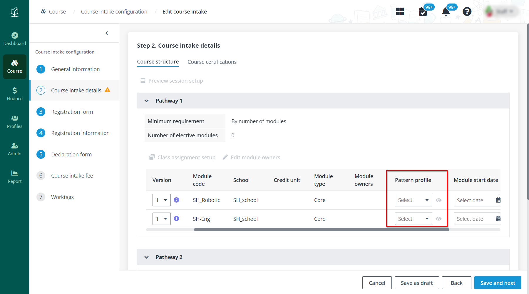 Select a pattern profile.