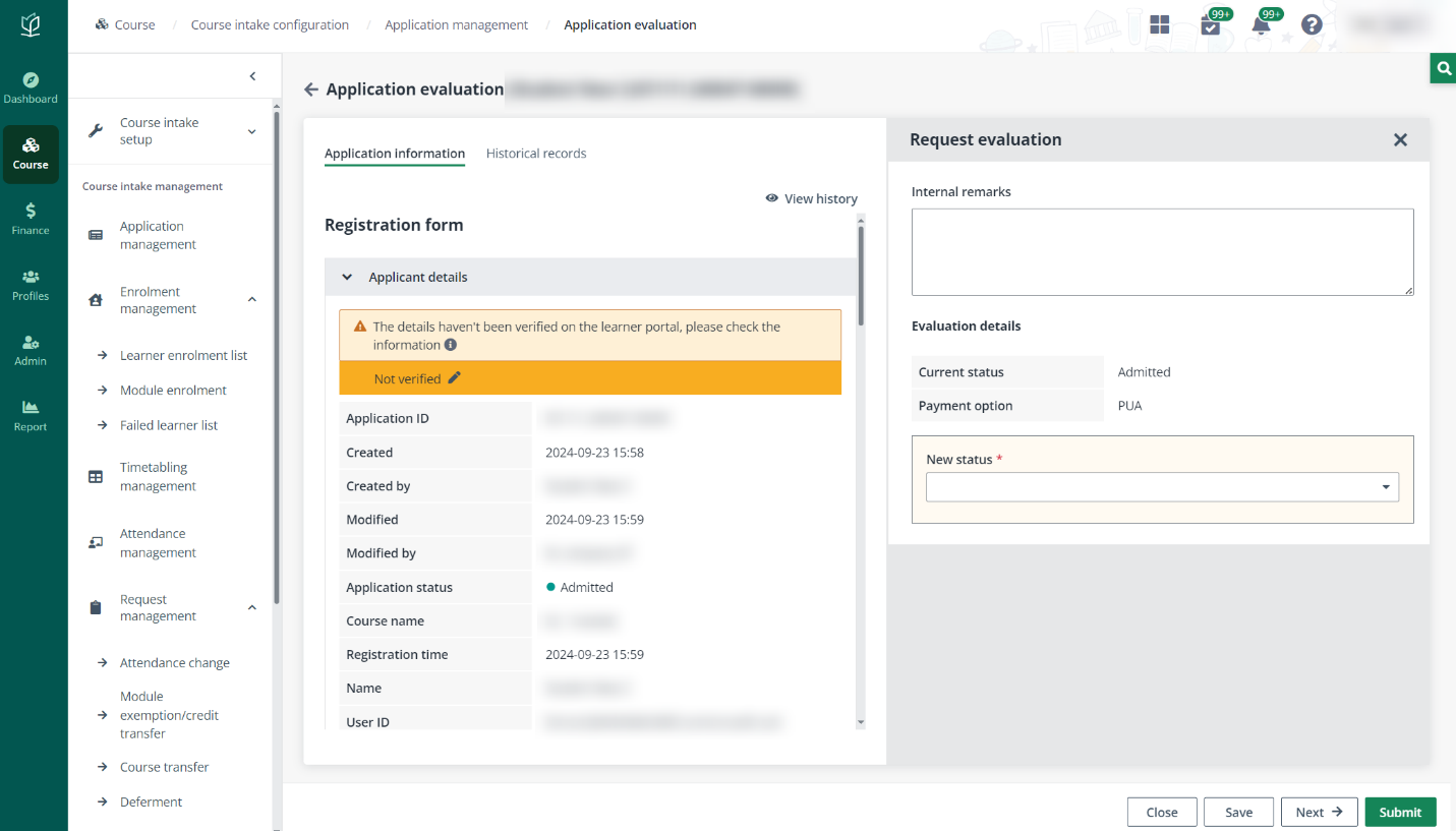 Application evaluation.