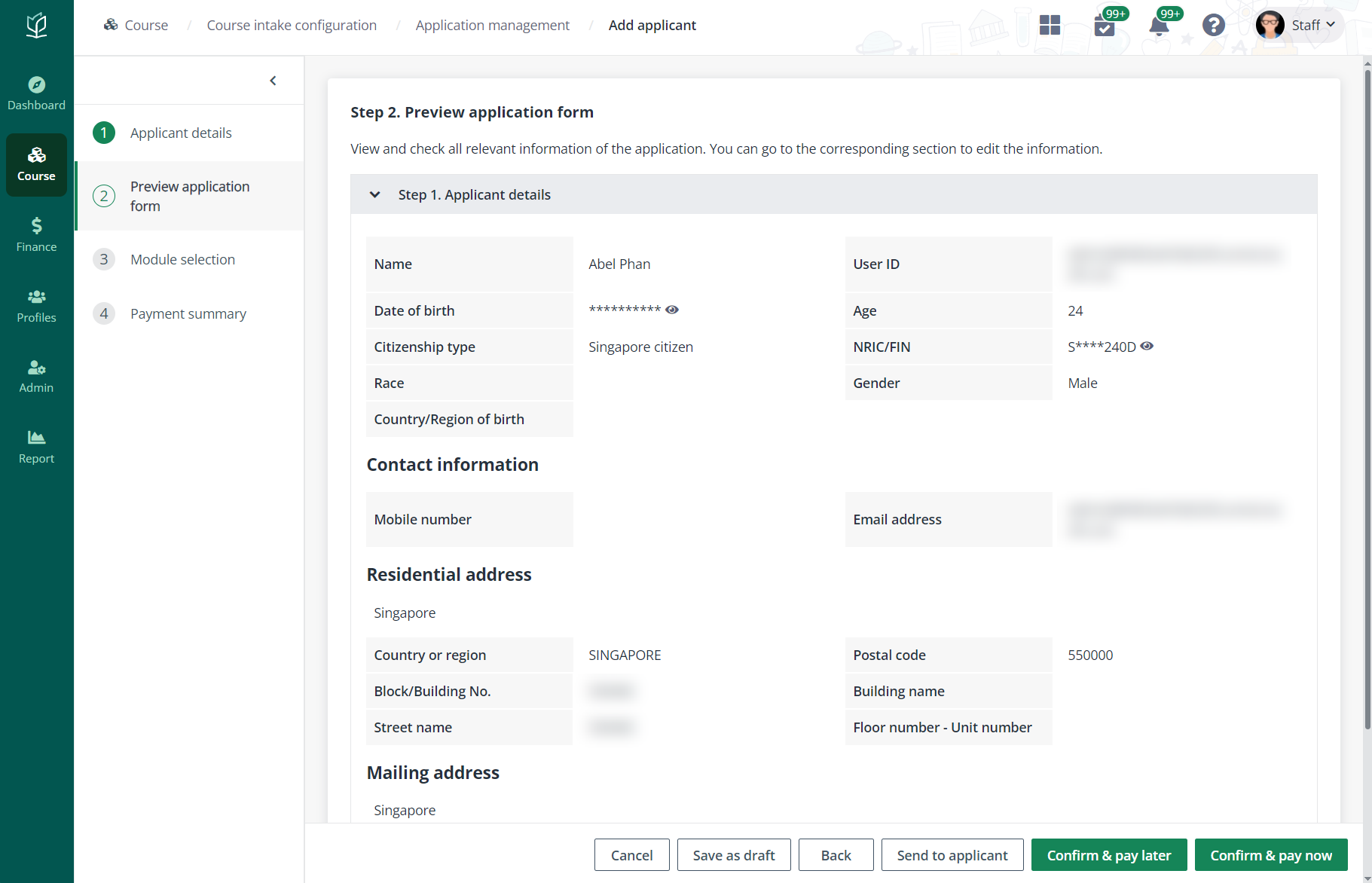 Preview application form.
