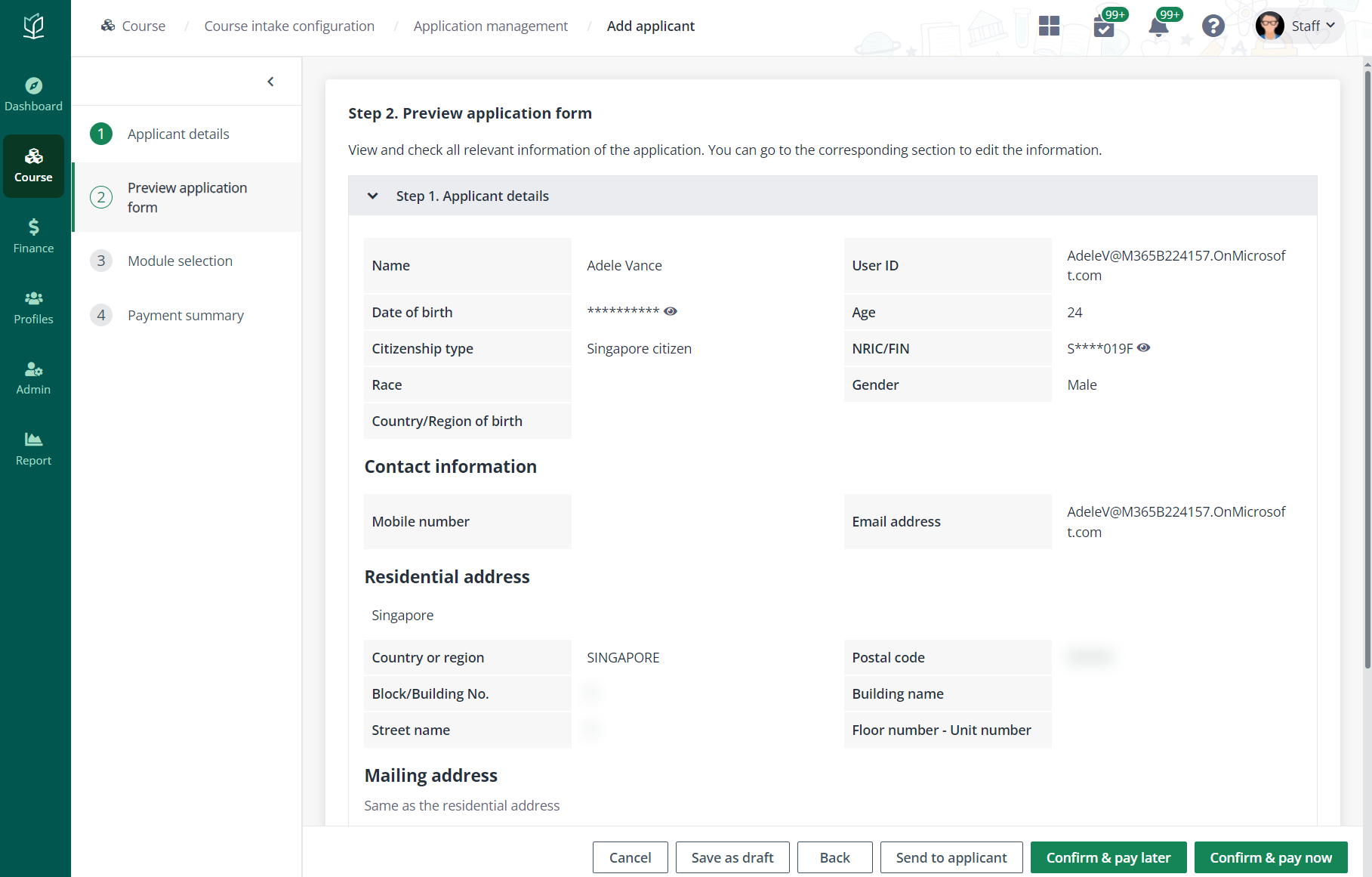 Preview application form.