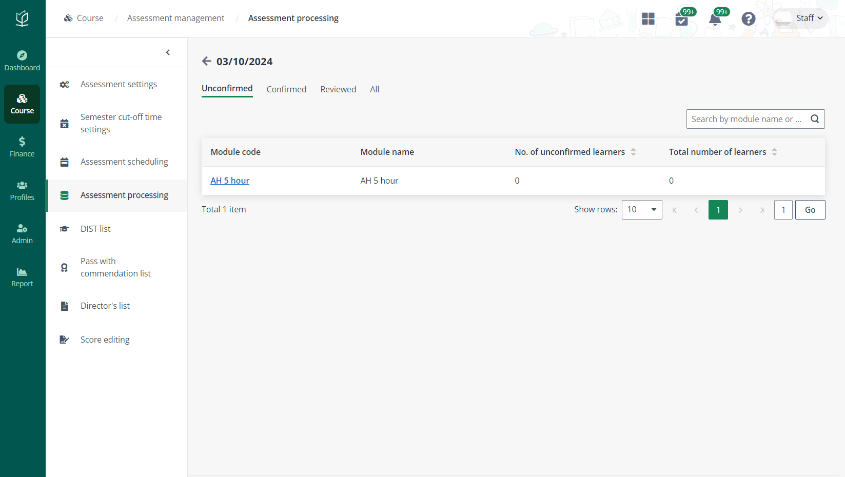 The Assessment processing page.