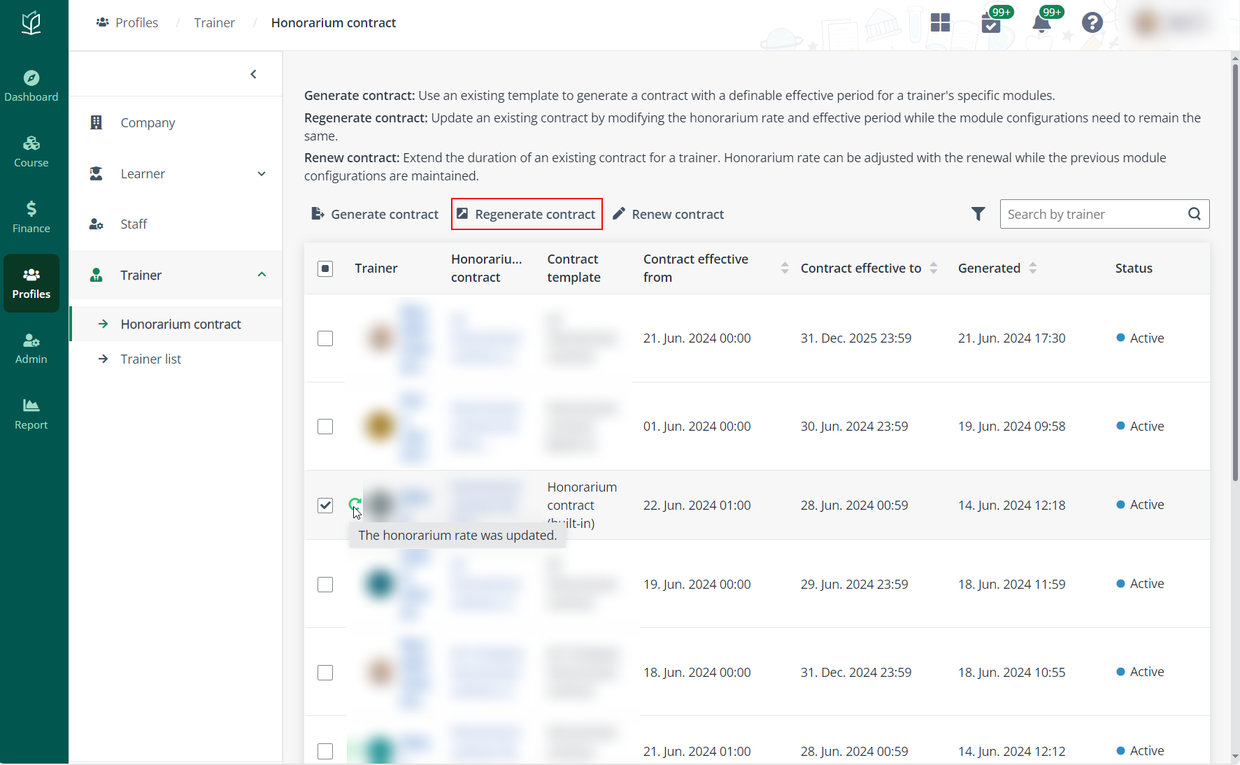 Regenerate honorarium contract.
