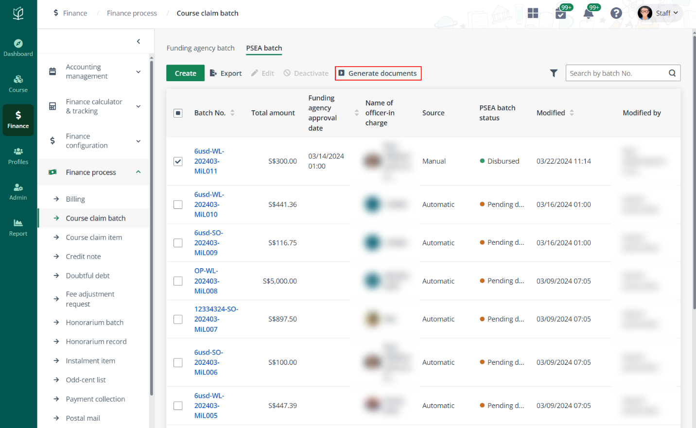 Generate PSEA batch form.