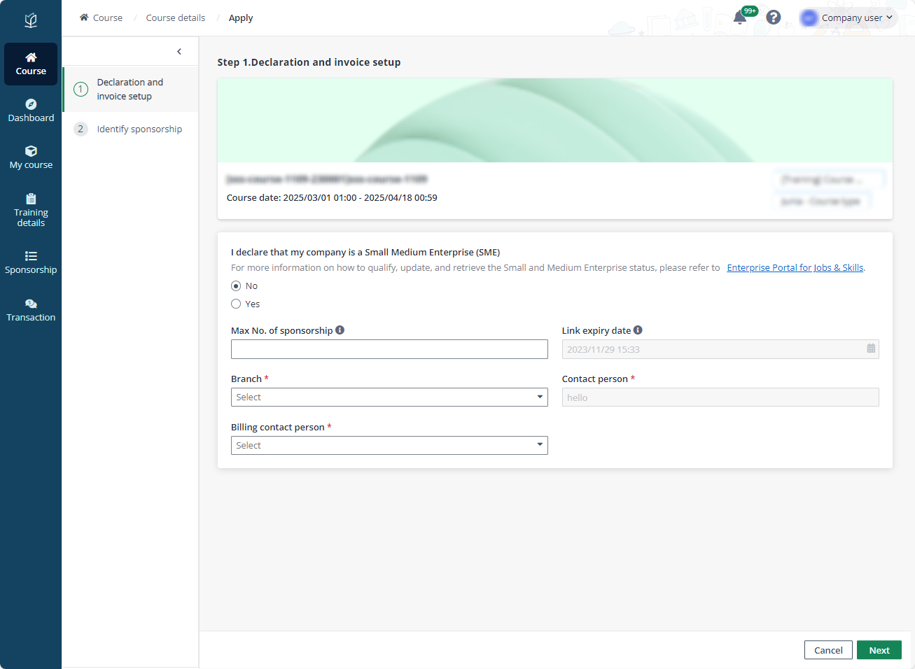 Step 1. Declaration and invoice setup.