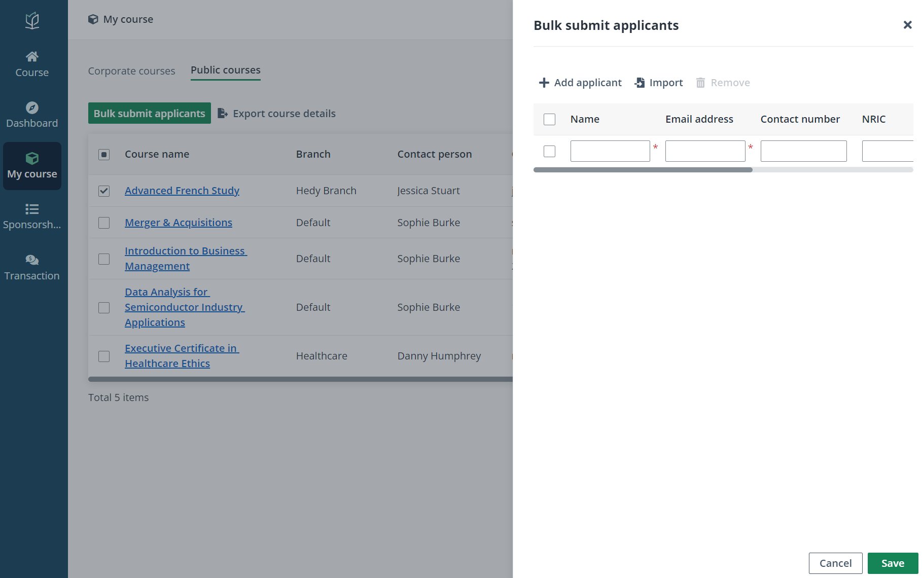 Bulk submit applicants.