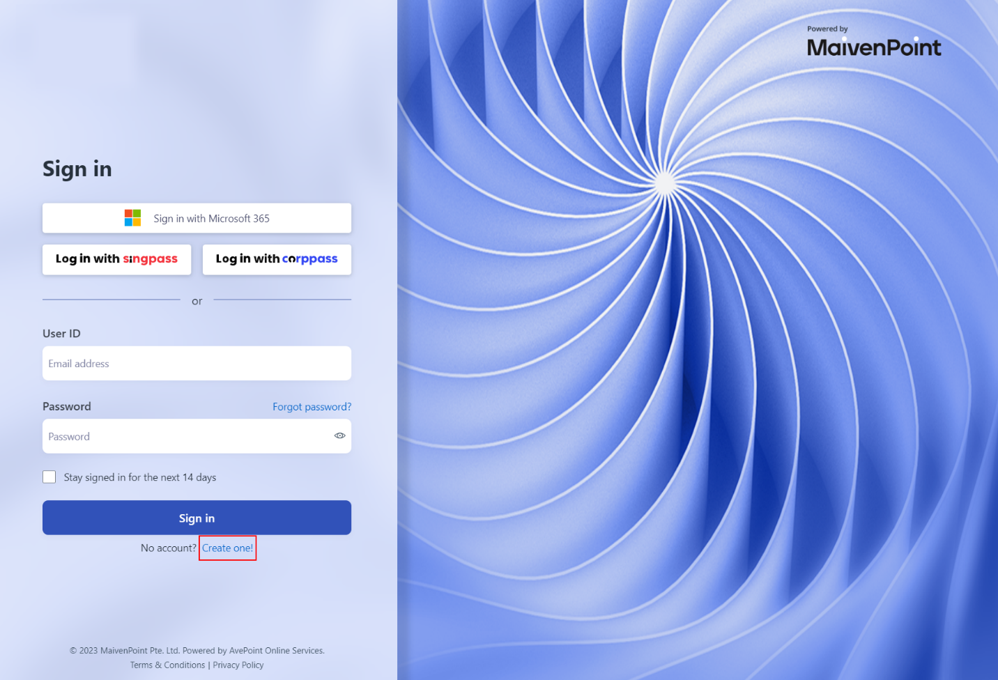 Create account on the sign-in page.